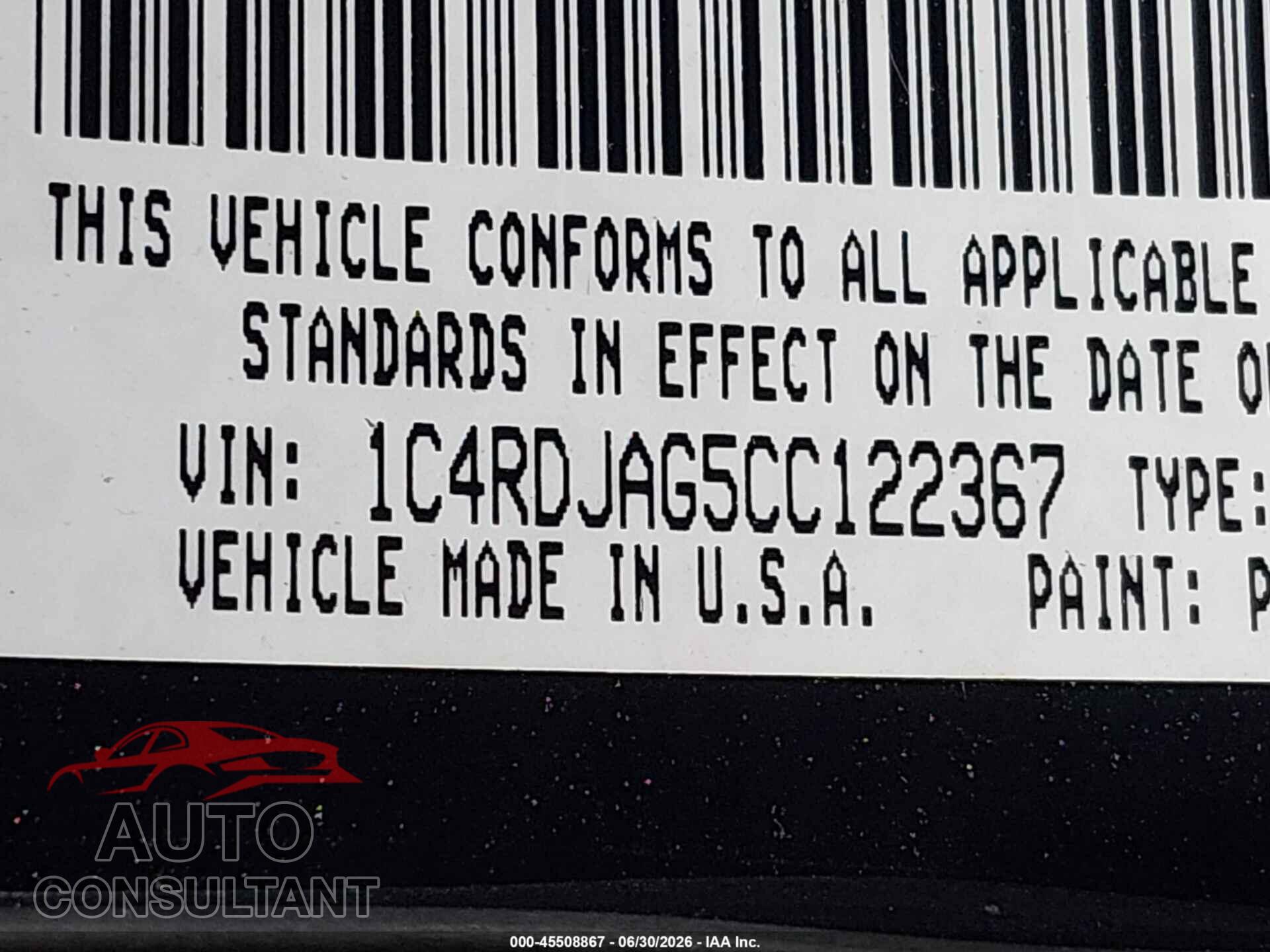 DODGE DURANGO 2012 - 1C4RDJAG5CC122367