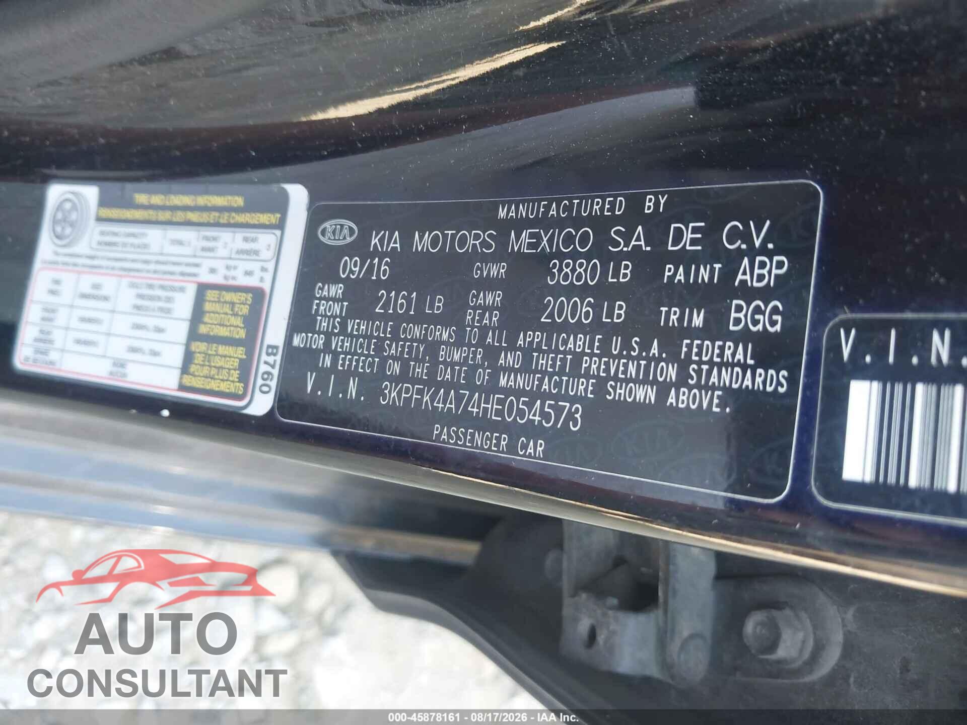 KIA FORTE 2017 - 3KPFK4A74HE054573