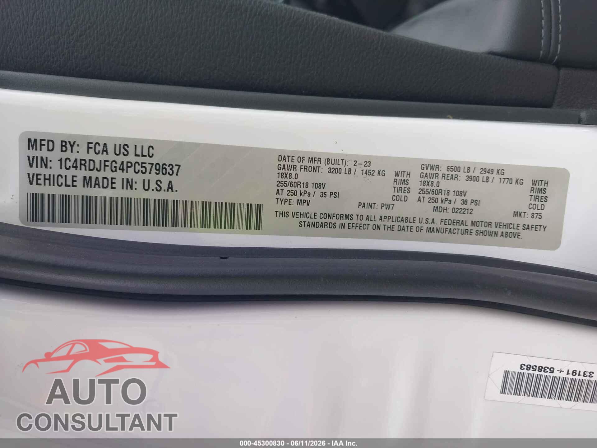 DODGE DURANGO 2023 - 1C4RDJFG4PC579637