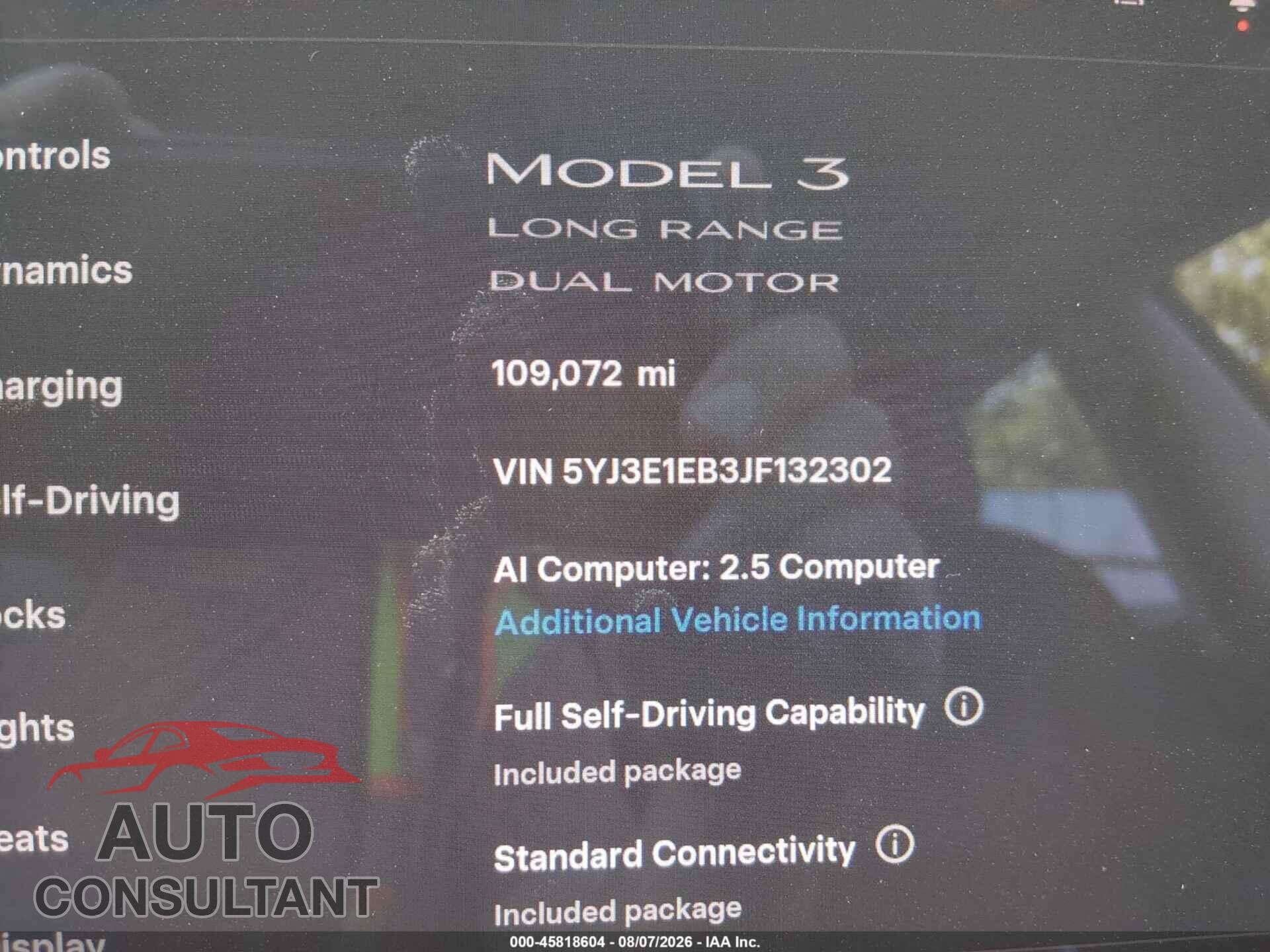 TESLA MODEL 3 2018 - 5YJ3E1EB3JF132302