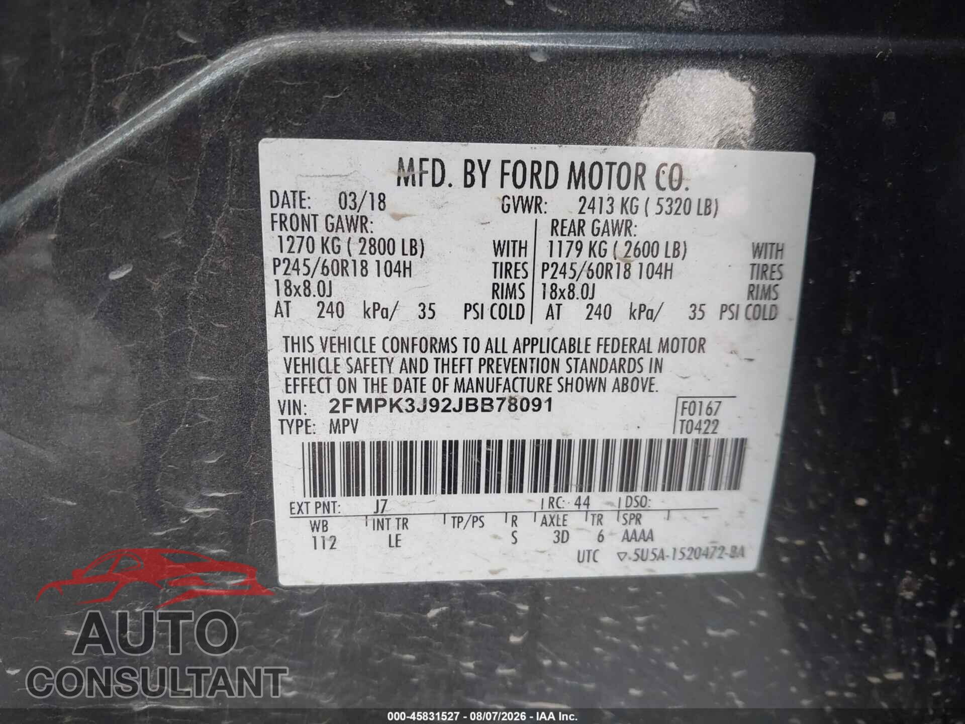 FORD EDGE 2018 - 2FMPK3J92JBB78091