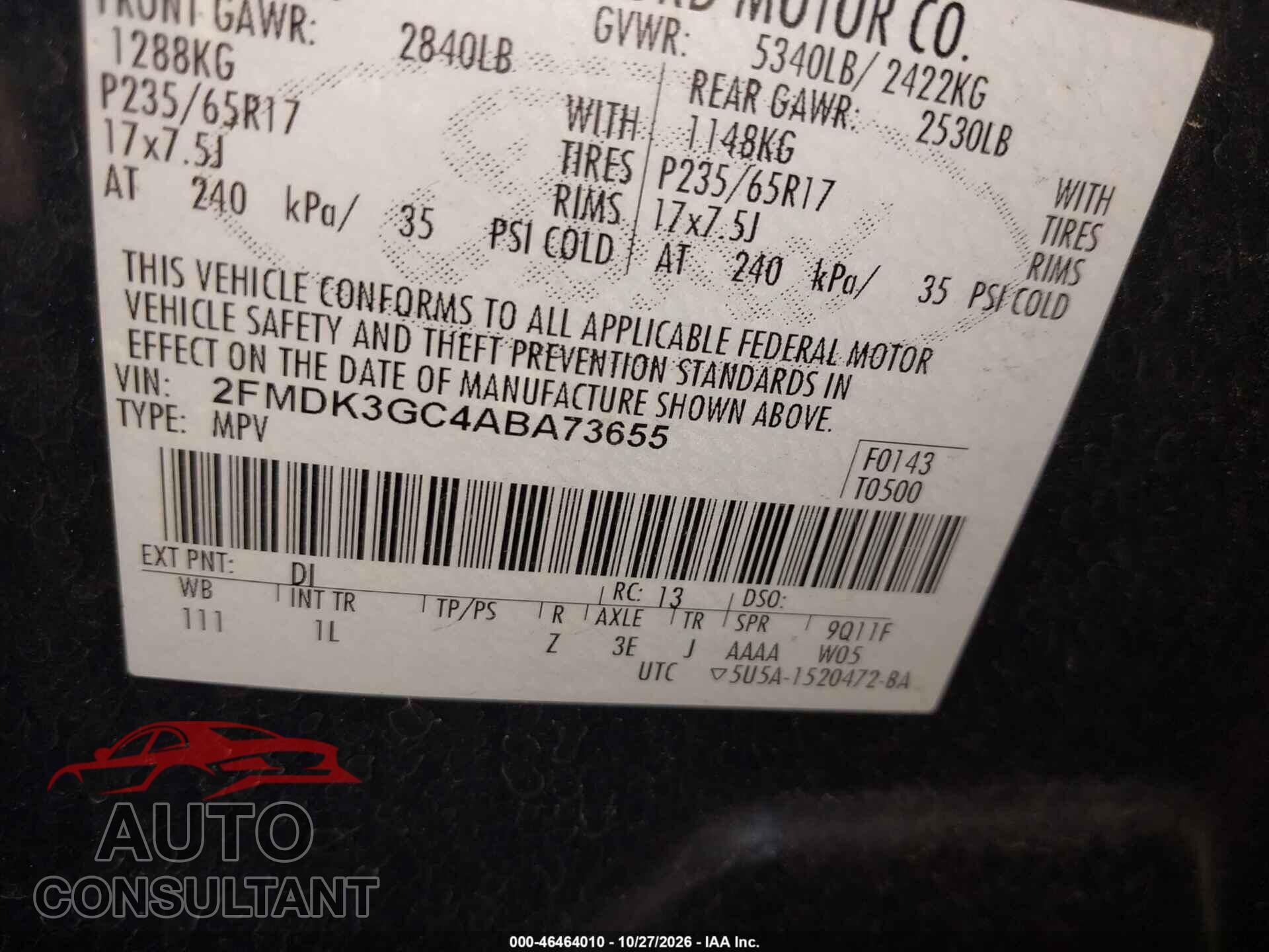 FORD EDGE 2010 - 2FMDK3GC4ABA73655
