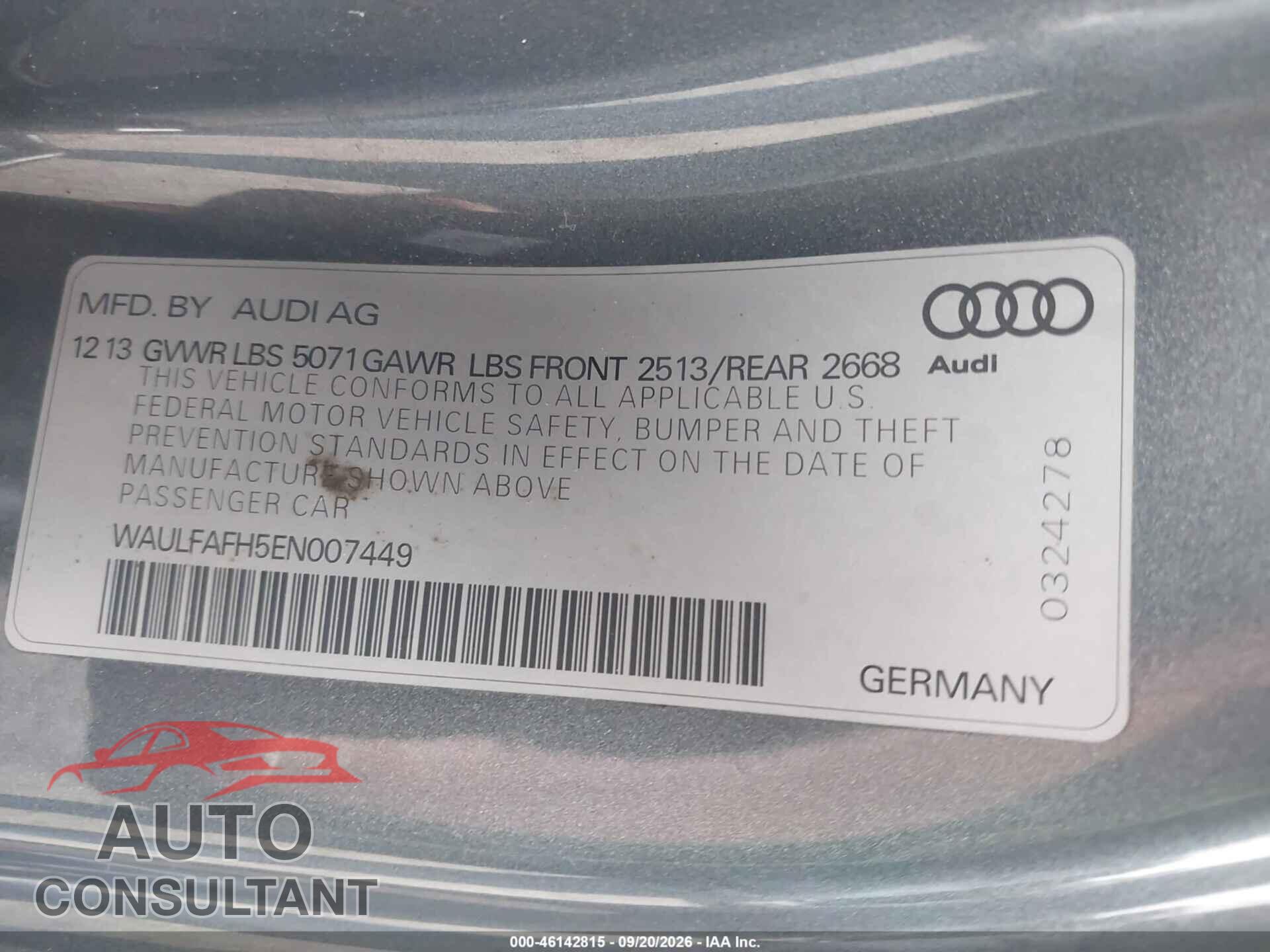 AUDI A5 2014 - WAULFAFH5EN007449