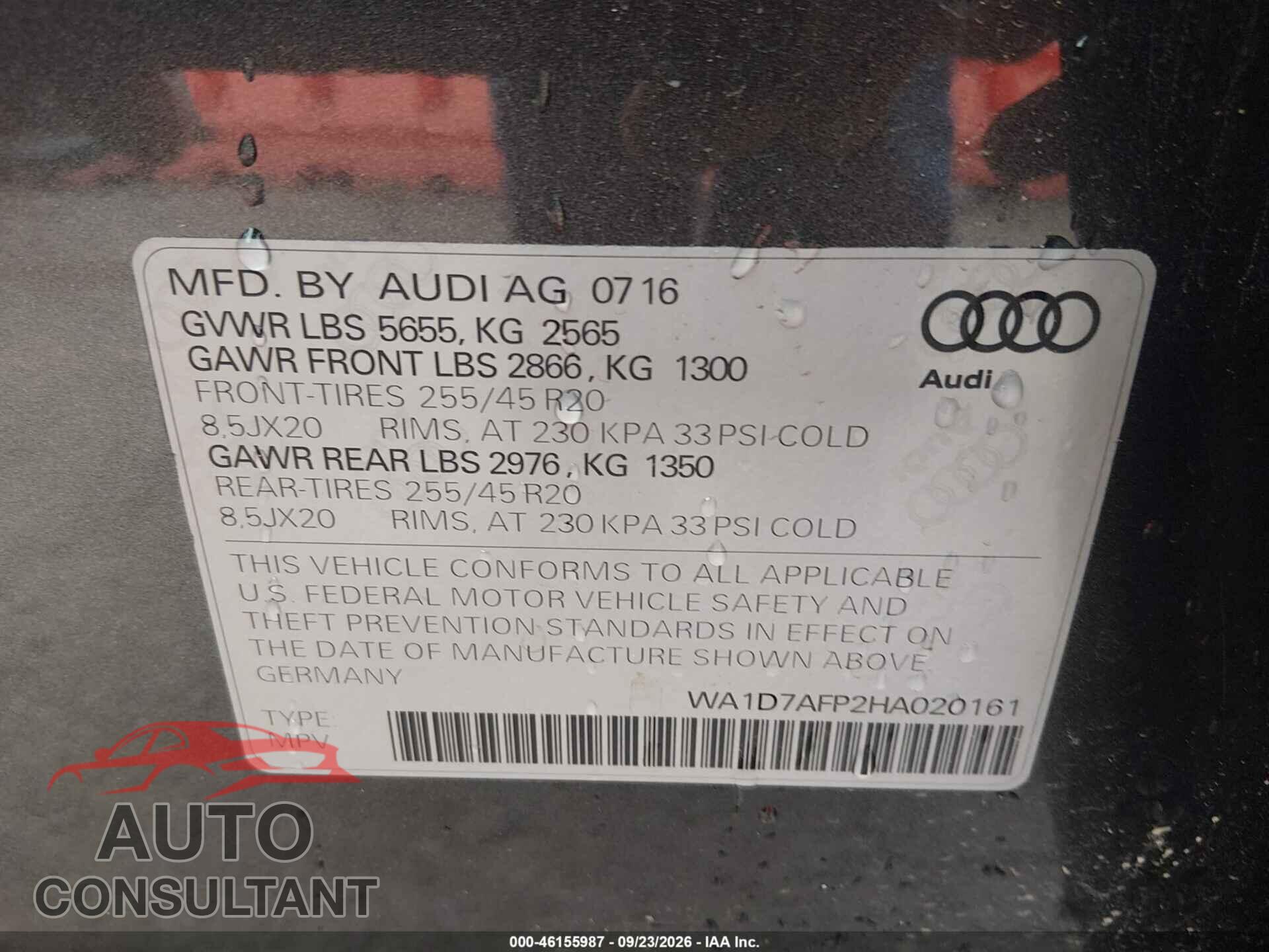 AUDI Q5 2017 - WA1D7AFP2HA020161
