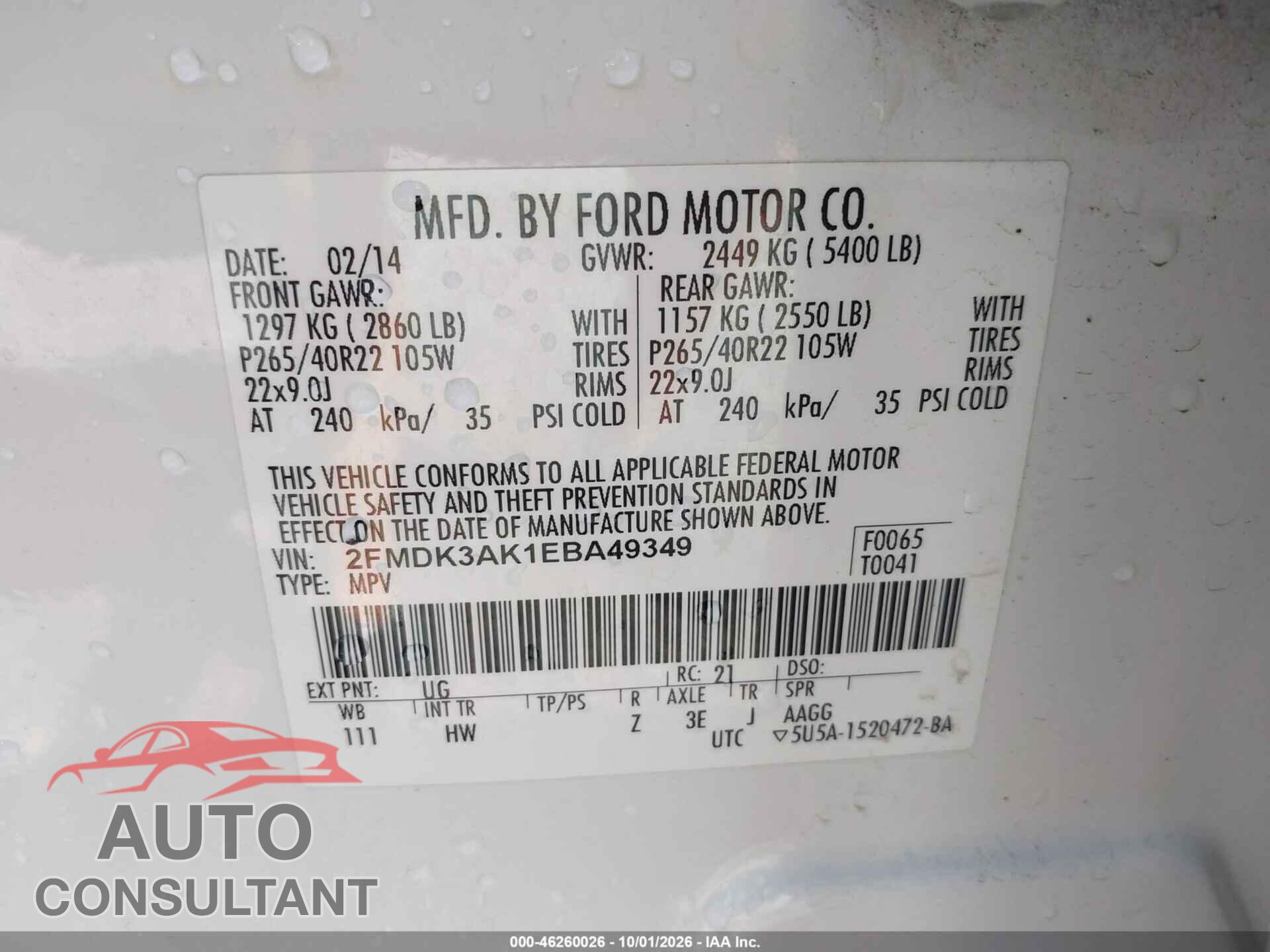 FORD EDGE 2014 - 2FMDK3AK1EBA49349