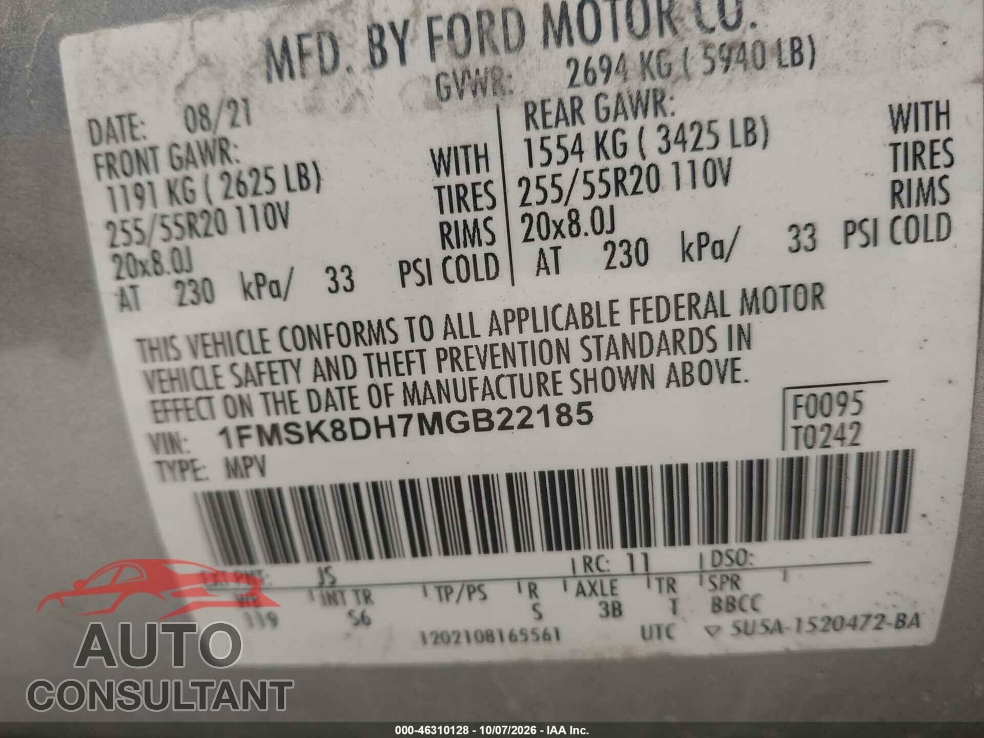 FORD EXPLORER 2021 - 1FMSK8DH7MGB22185