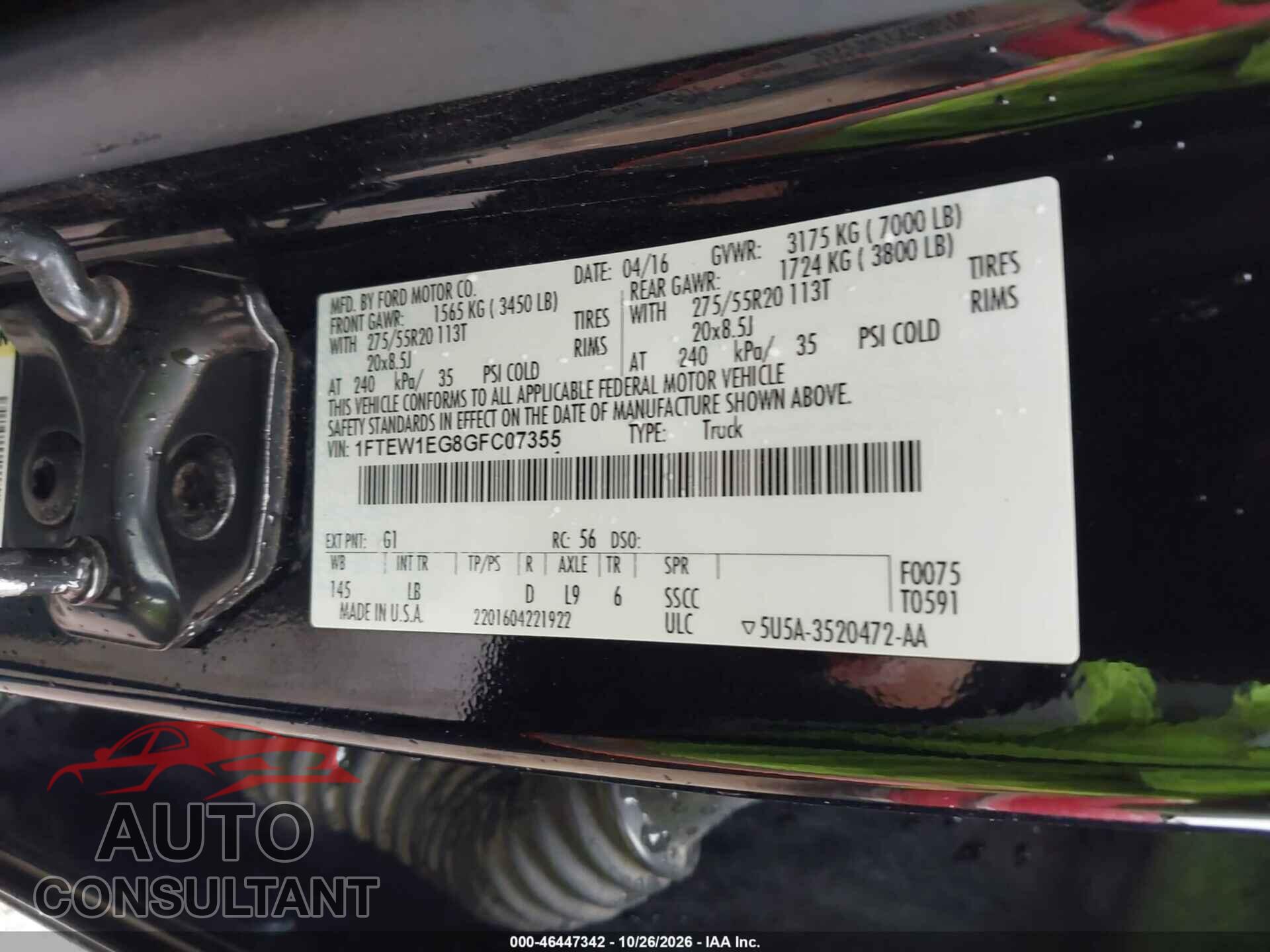 FORD F-150 2016 - 1FTEW1EG8GFC07355