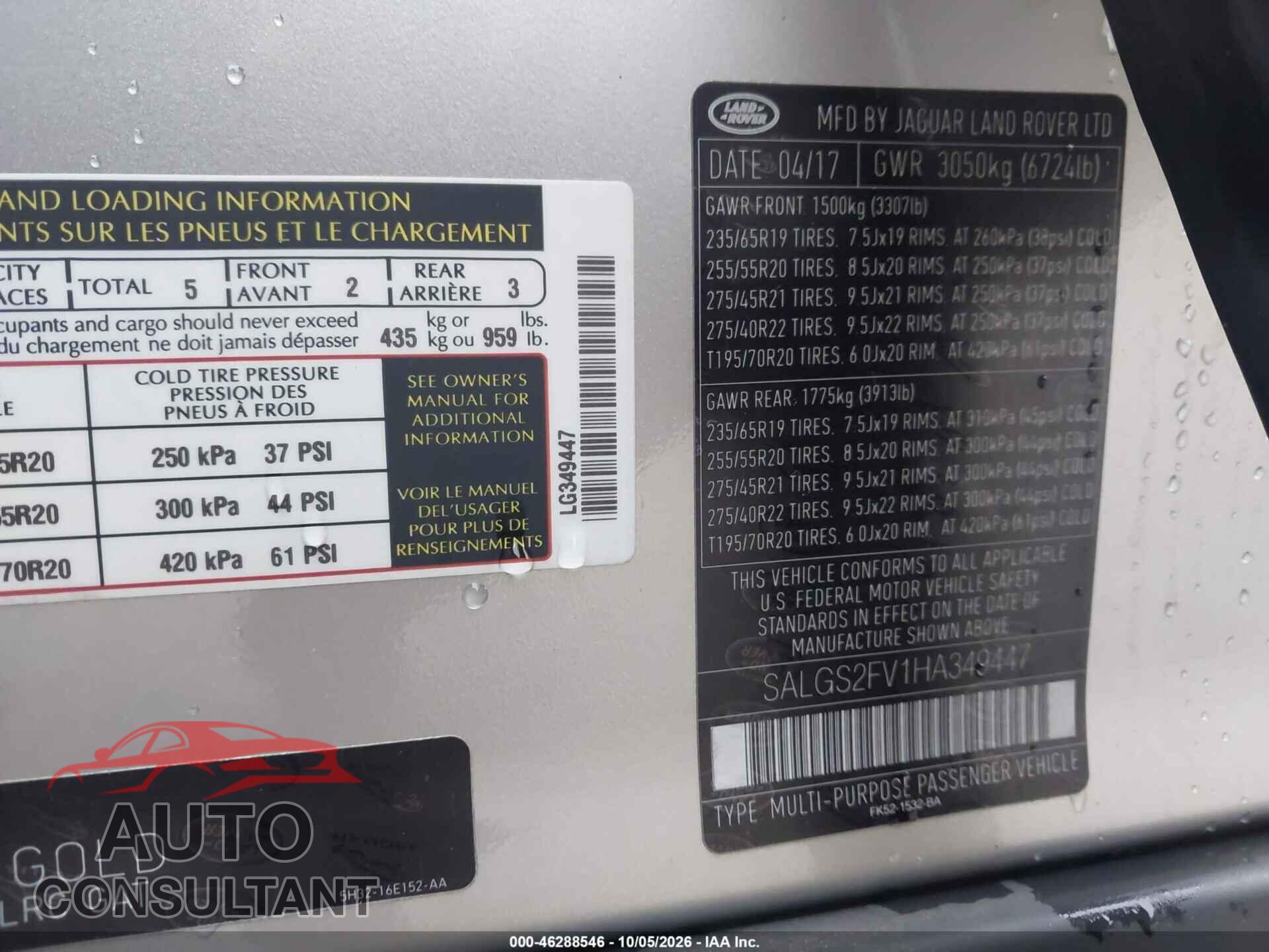 LAND ROVER RANGE ROVER 2017 - SALGS2FV1HA349447