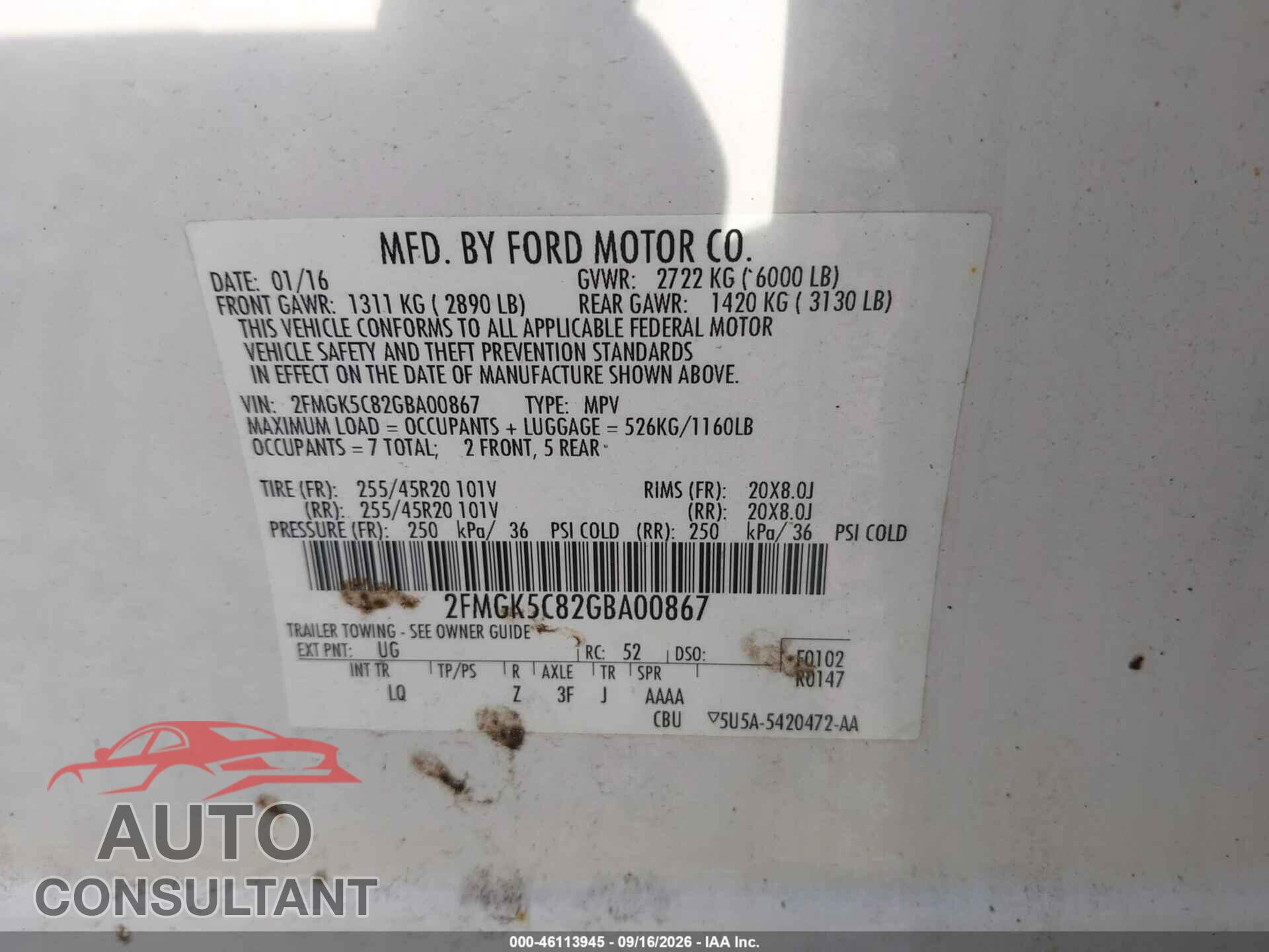 FORD FLEX 2016 - 2FMGK5C82GBA00867