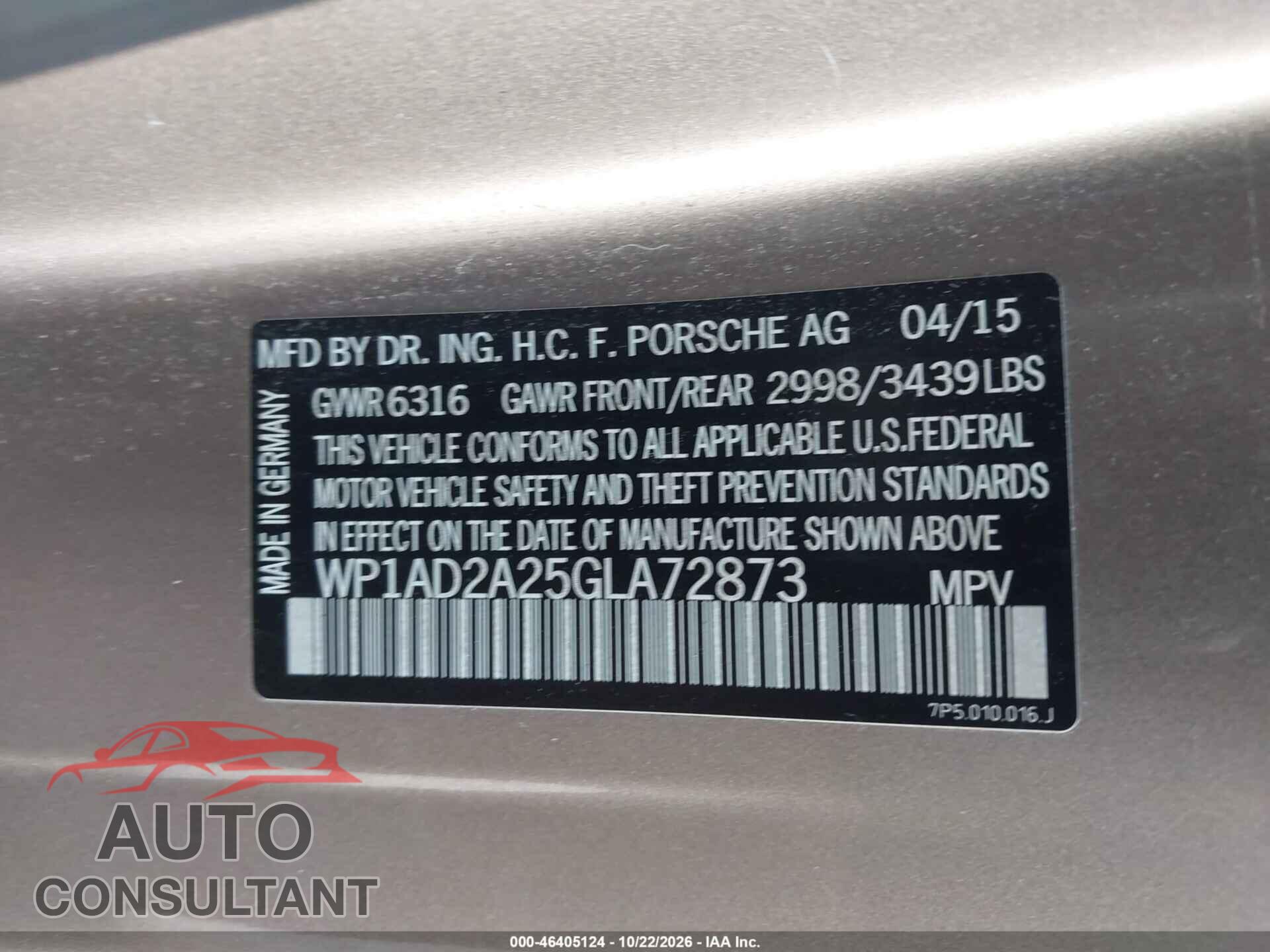 PORSCHE CAYENNE 2016 - WP1AD2A25GLA72873