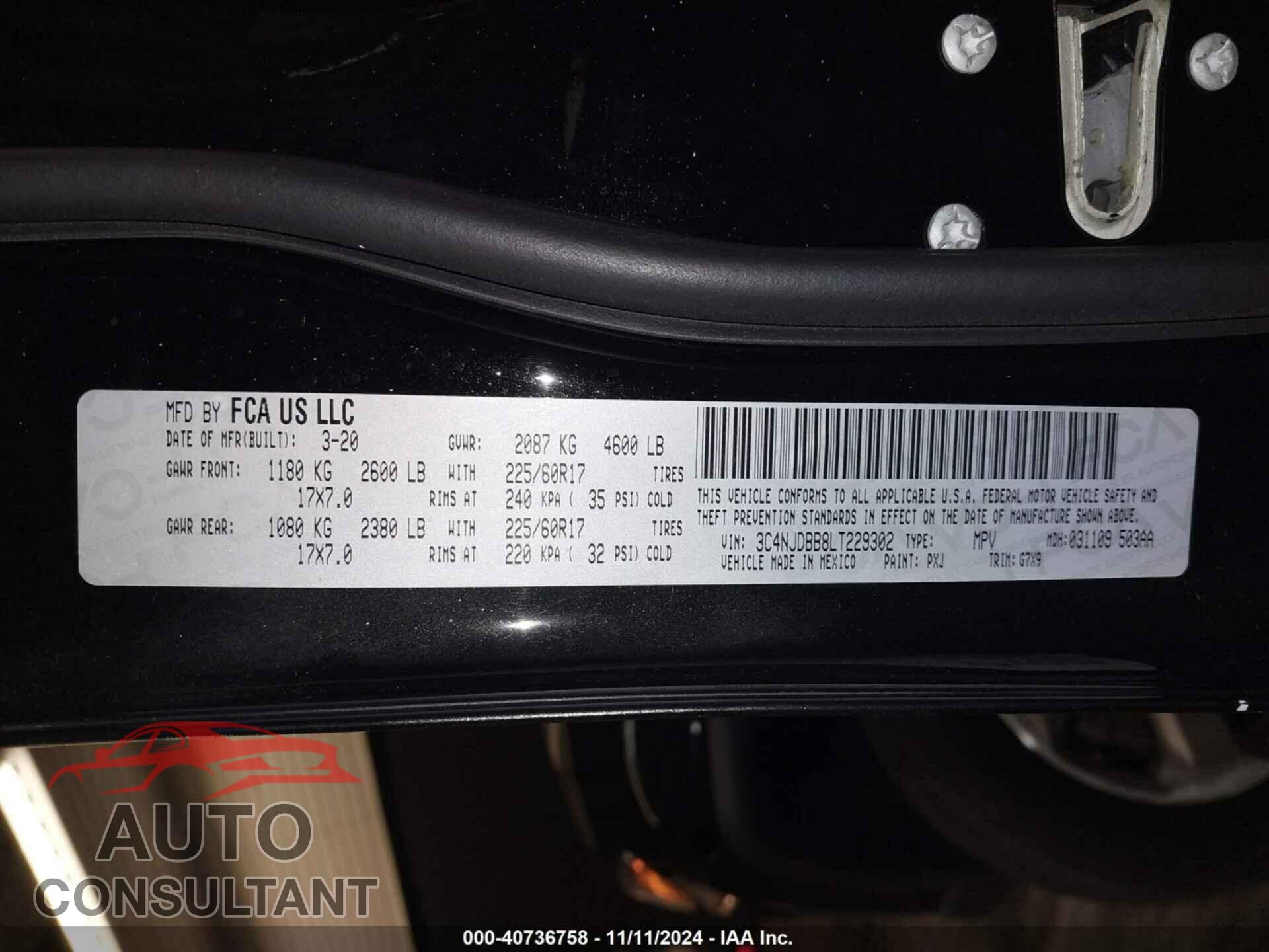 JEEP COMPASS 2020 - 3C4NJDBB8LT229302