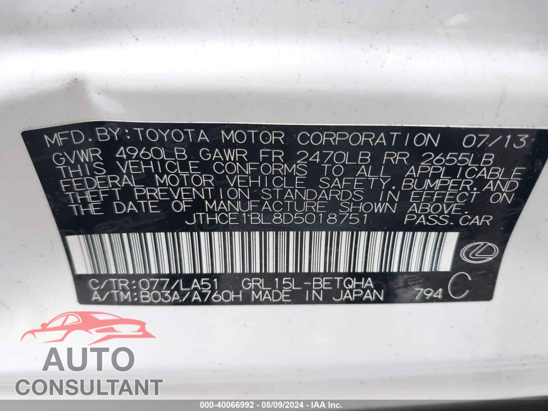 LEXUS GS 350 2013 - JTHCE1BL8D5018751