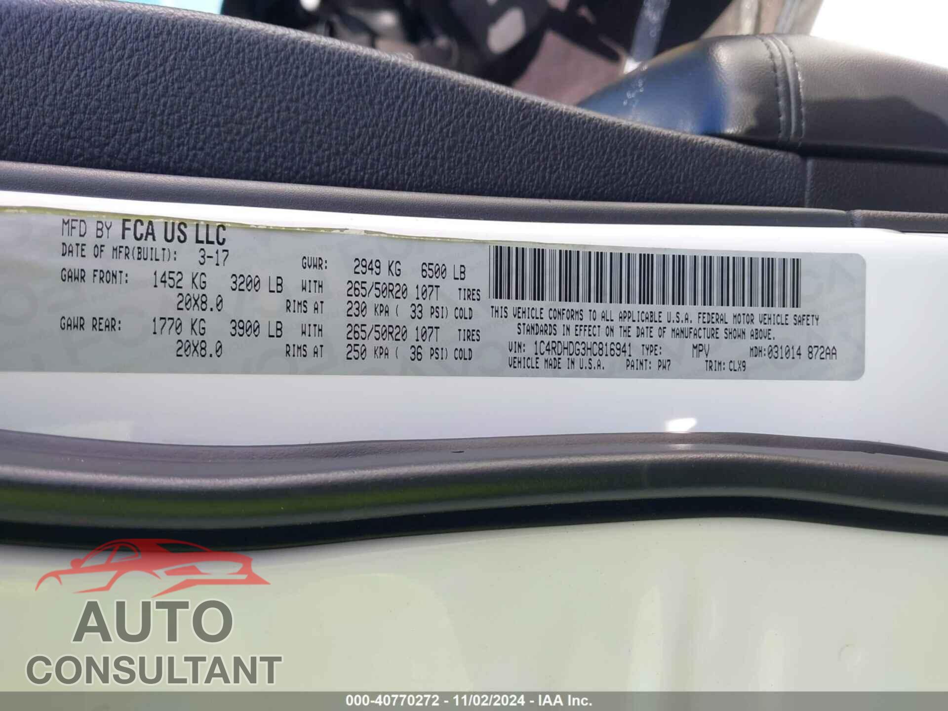 DODGE DURANGO 2017 - 1C4RDHDG3HC816941