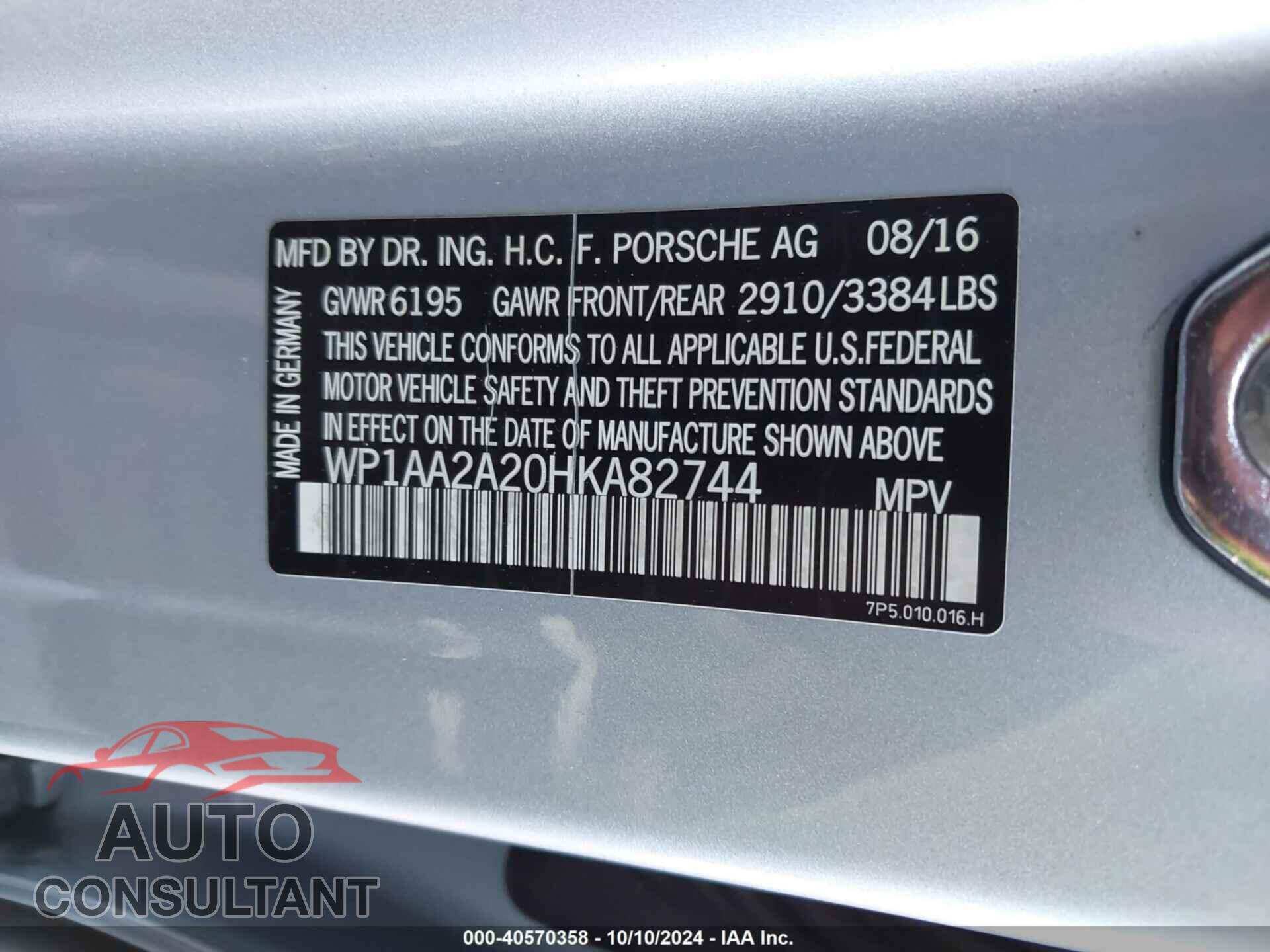 PORSCHE CAYENNE 2017 - WP1AA2A20HKA82744