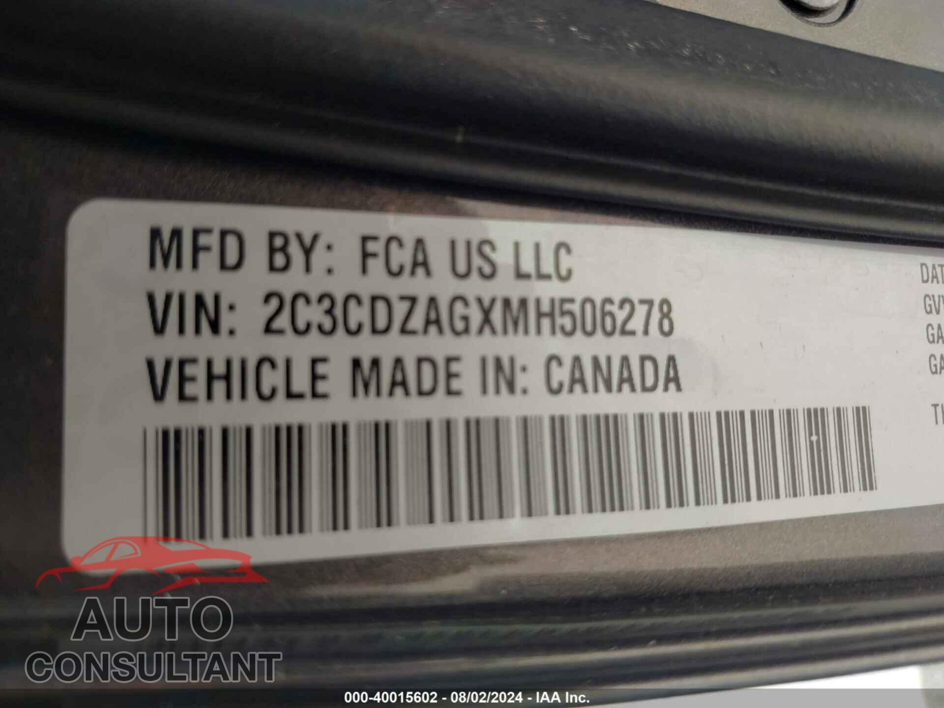 DODGE CHALLENGER 2021 - 2C3CDZAGXMH506278