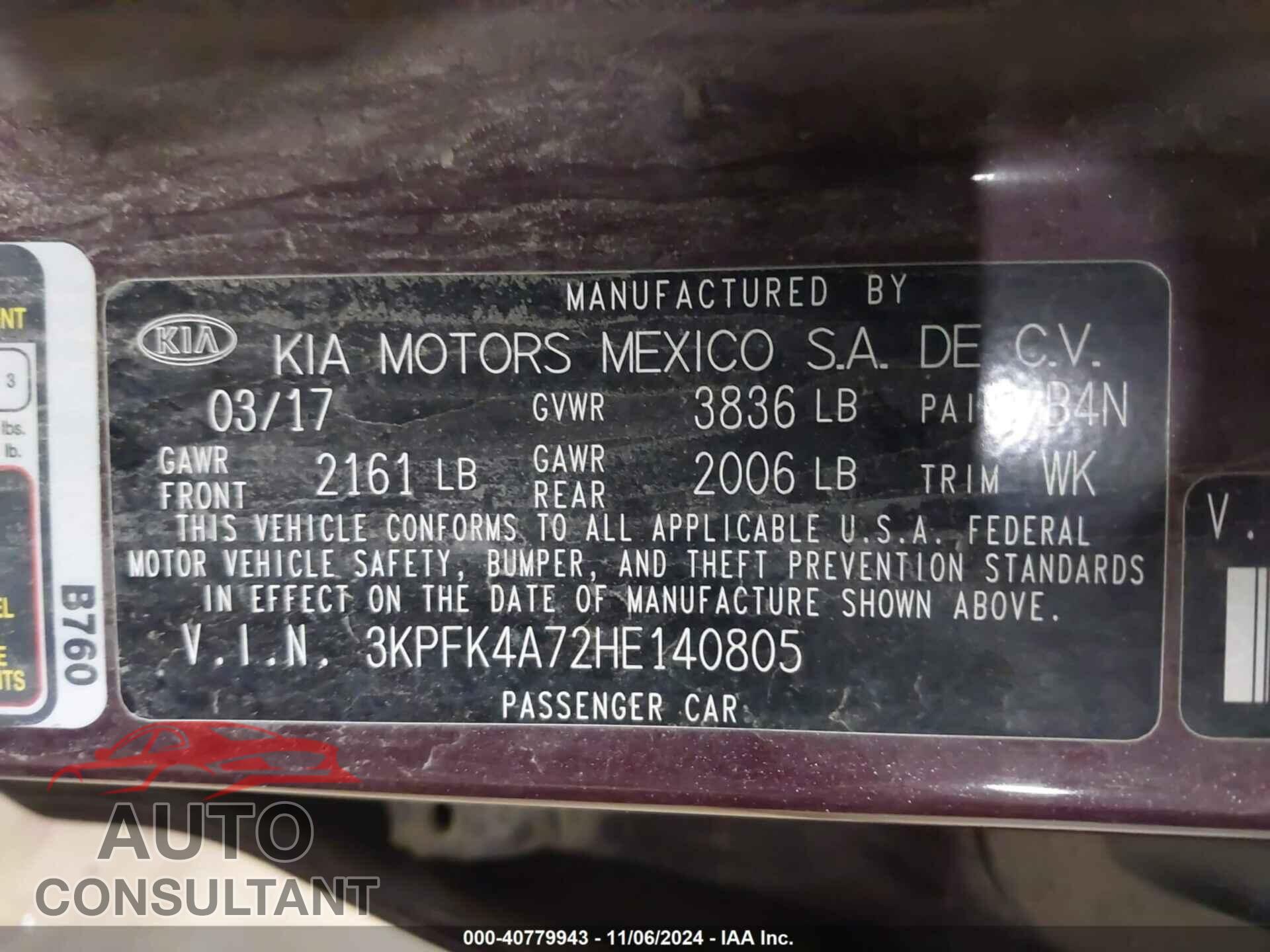 KIA FORTE 2017 - 3KPFK4A72HE140805