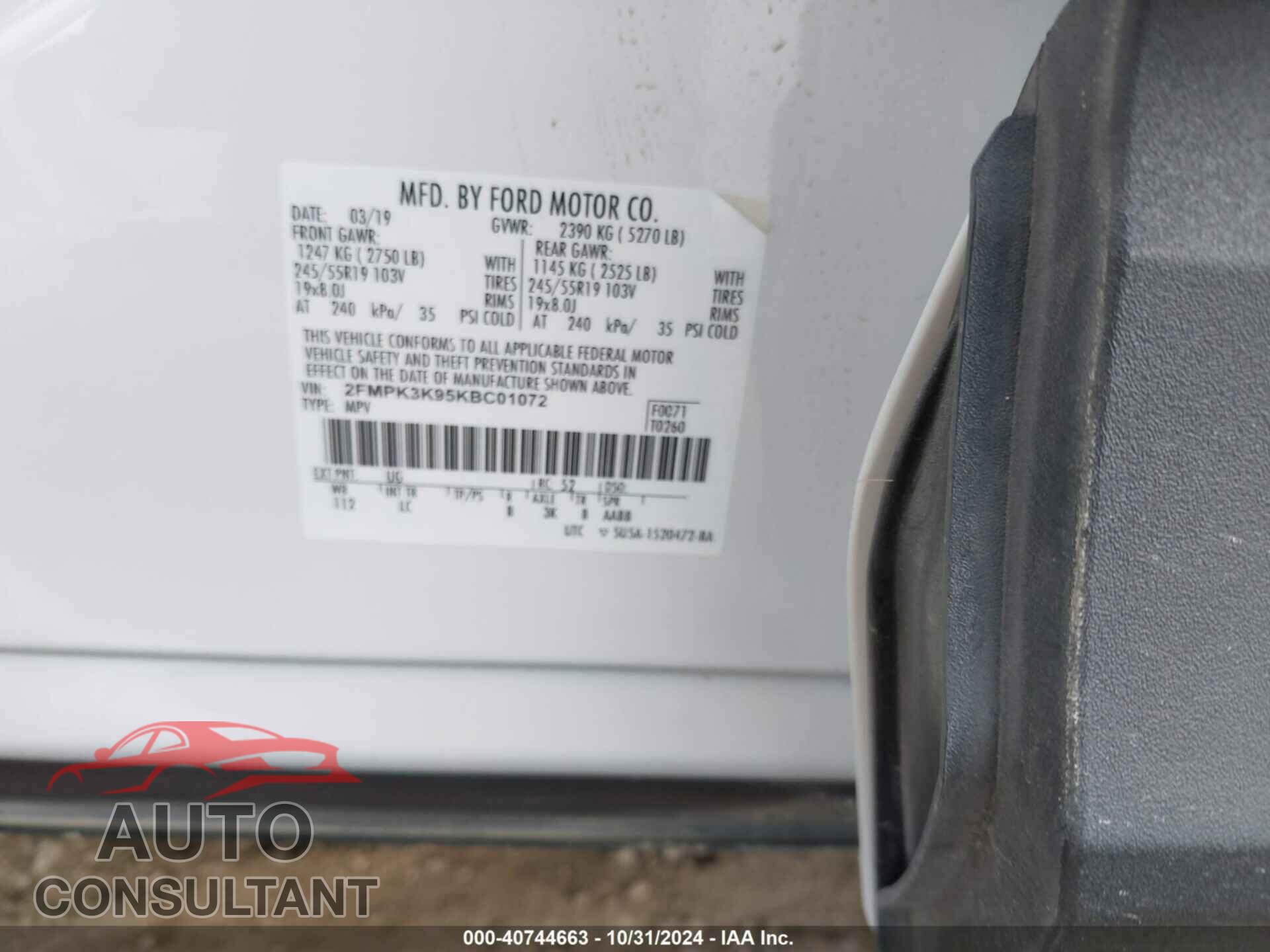 FORD EDGE 2019 - 2FMPK3K95KBC01072