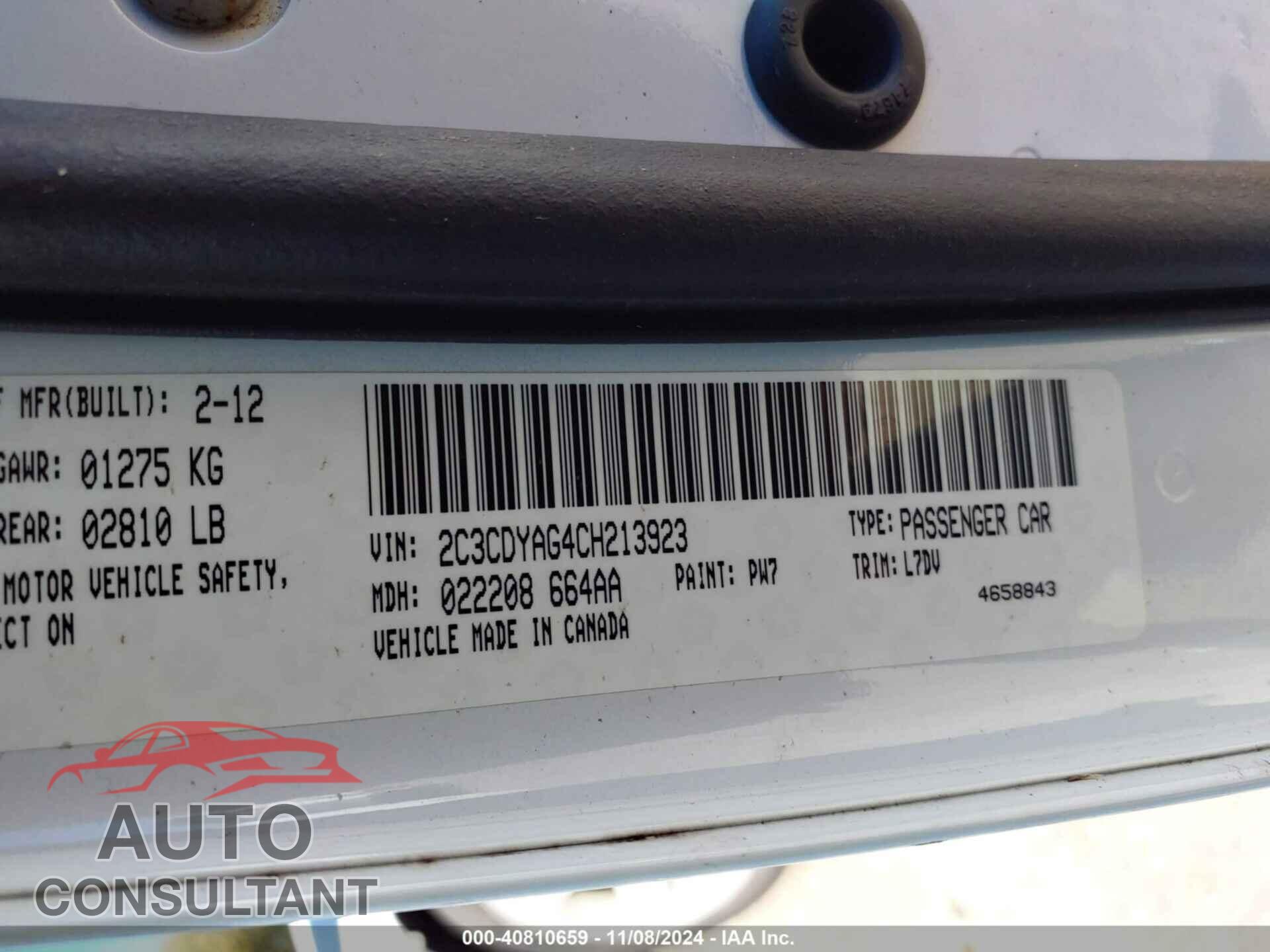 DODGE CHALLENGER 2012 - 2C3CDYAG4CH213923