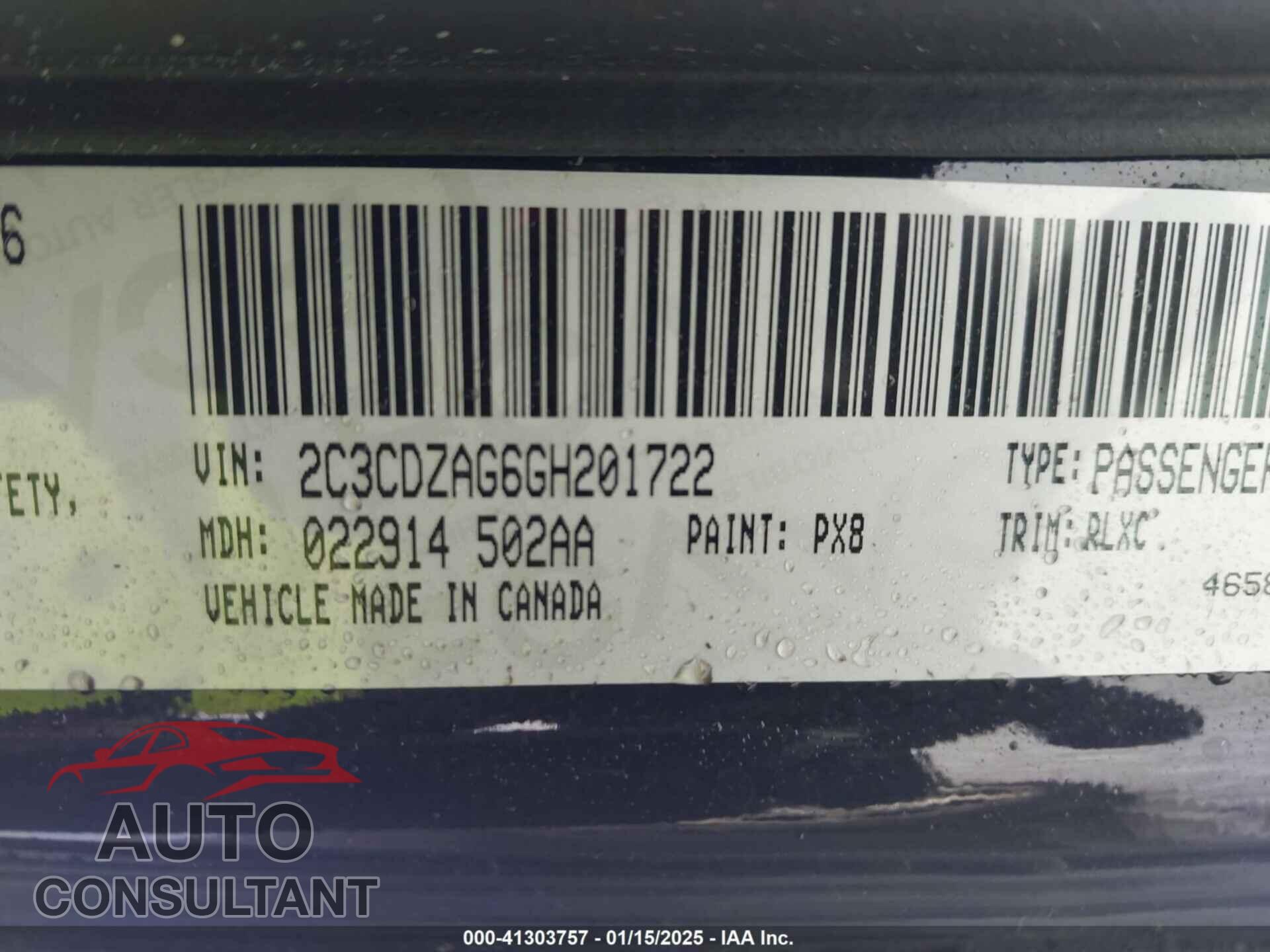 DODGE CHALLENGER 2016 - 2C3CDZAG6GH201722