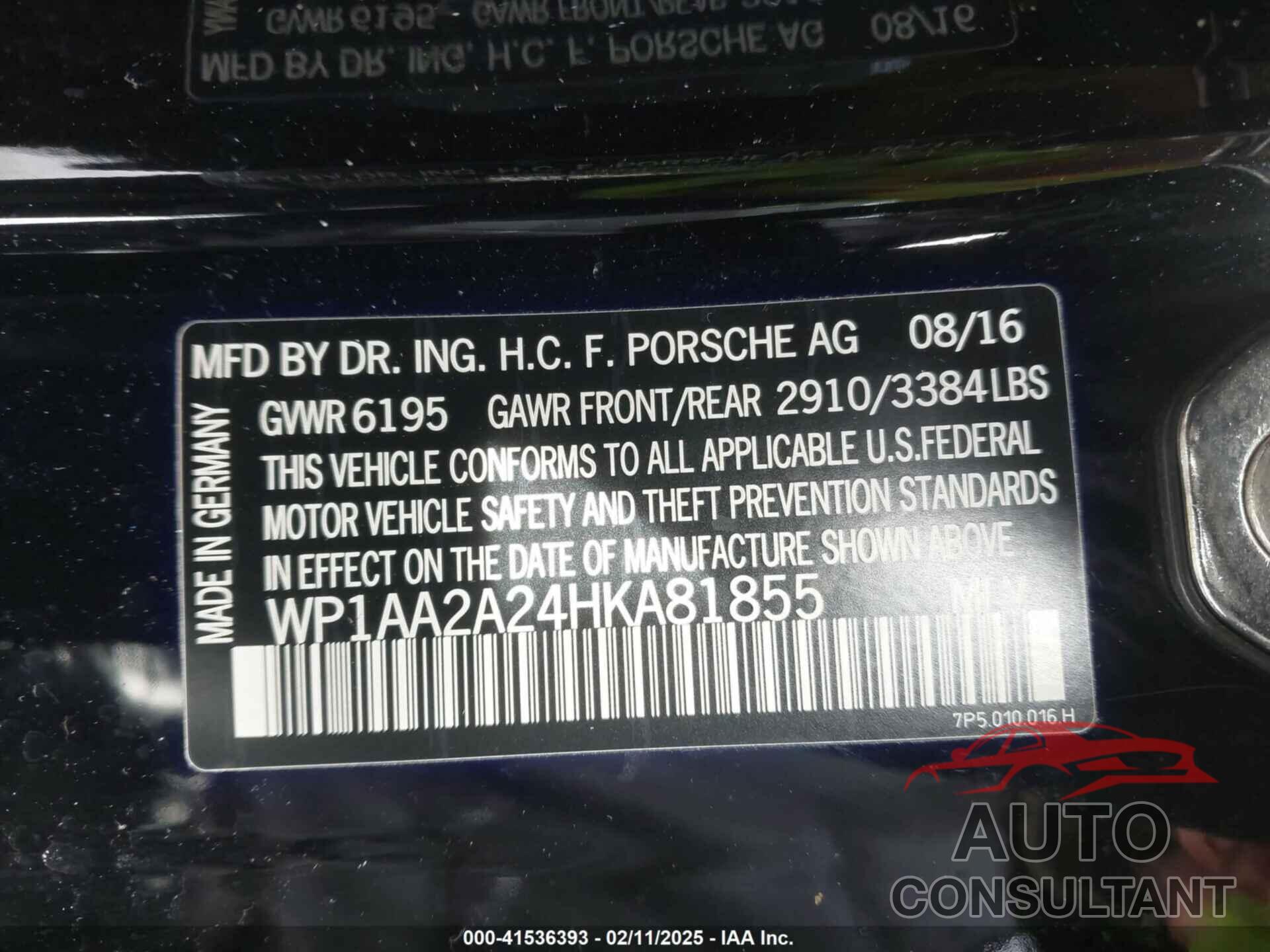 PORSCHE CAYENNE 2017 - WP1AA2A24HKA81855