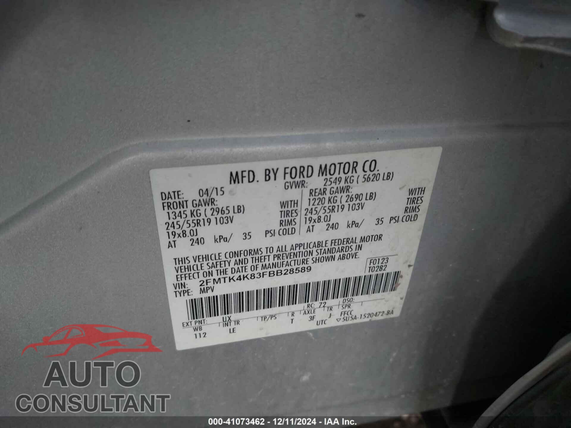 FORD EDGE 2015 - 2FMTK4K83FBB28589