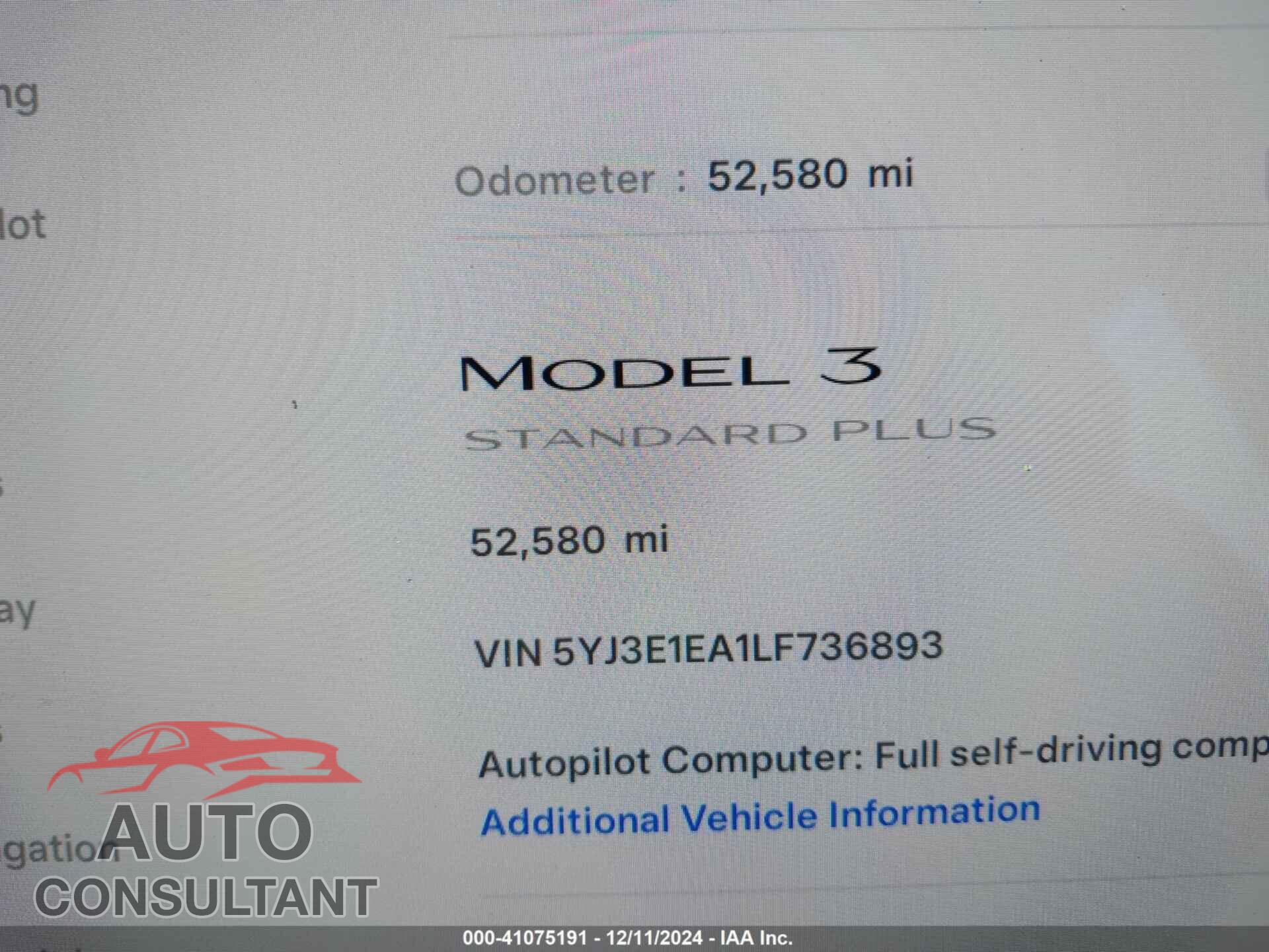 TESLA MODEL 3 2020 - 5YJ3E1EA1LF736893