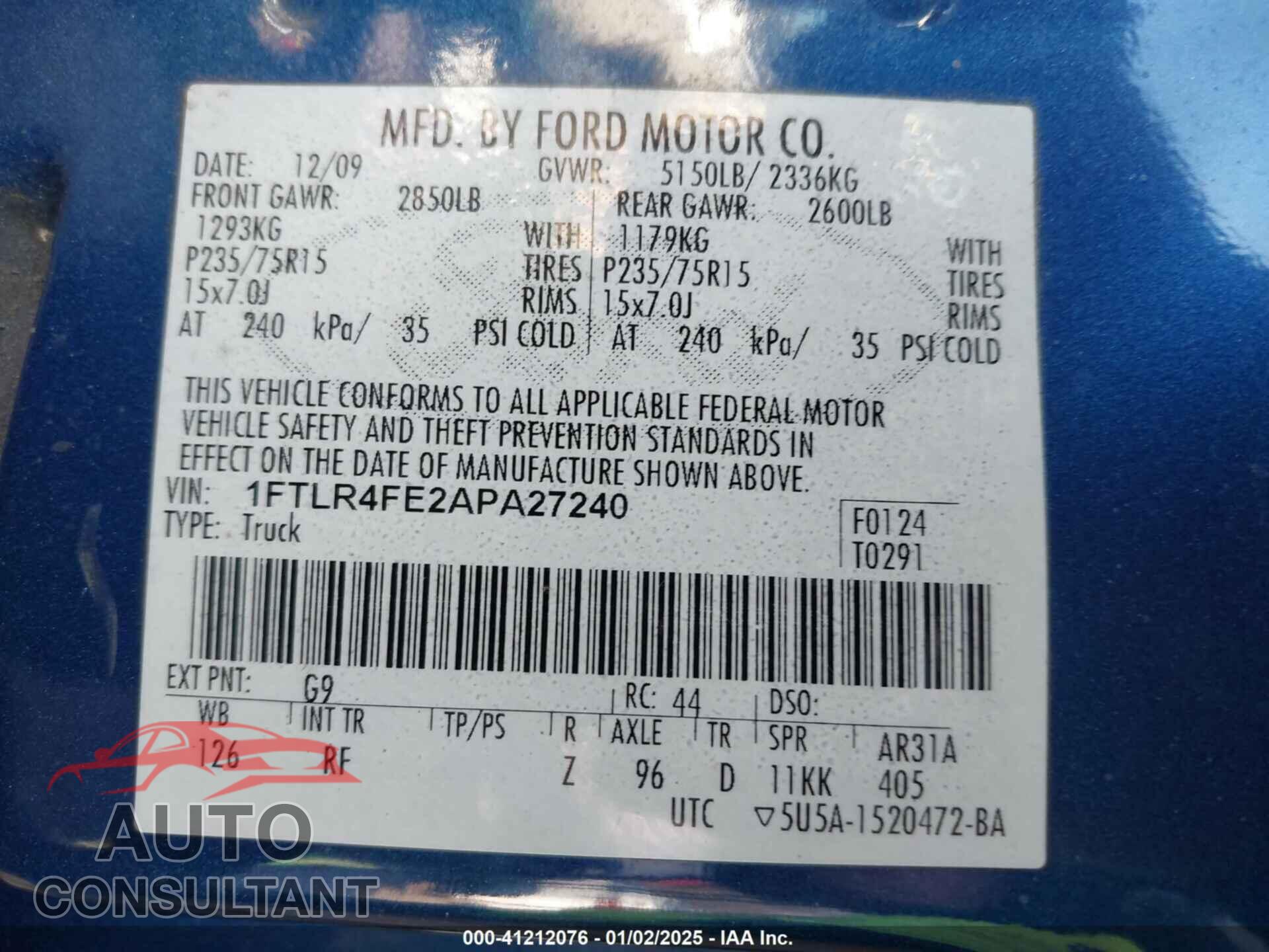 FORD RANGER 2010 - 1FTLR4FE2APA27240