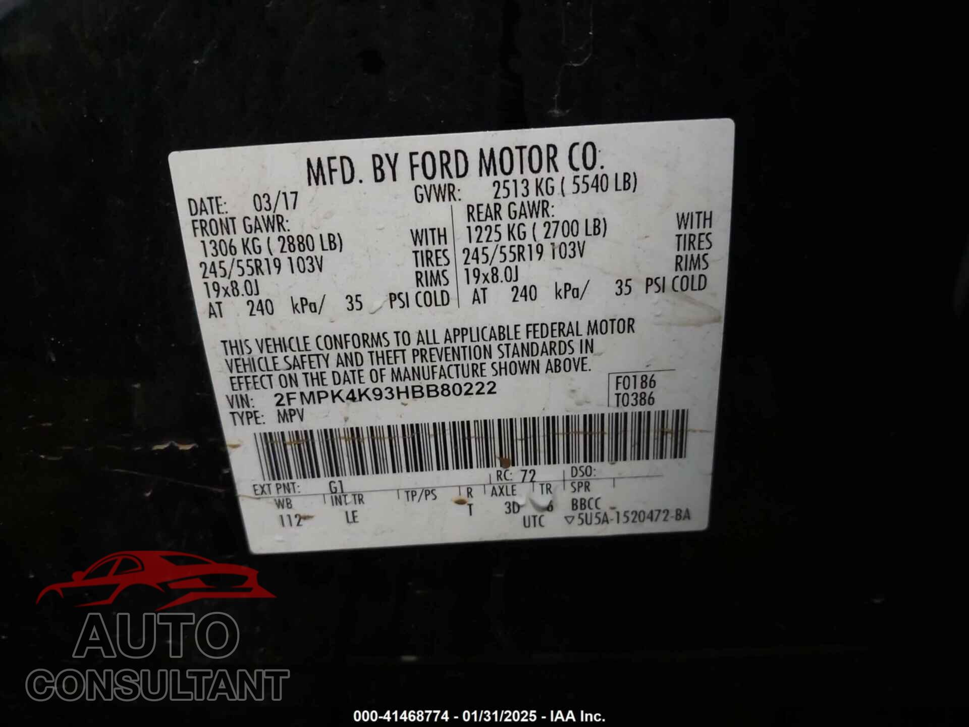 FORD EDGE 2017 - 2FMPK4K93HBB80222