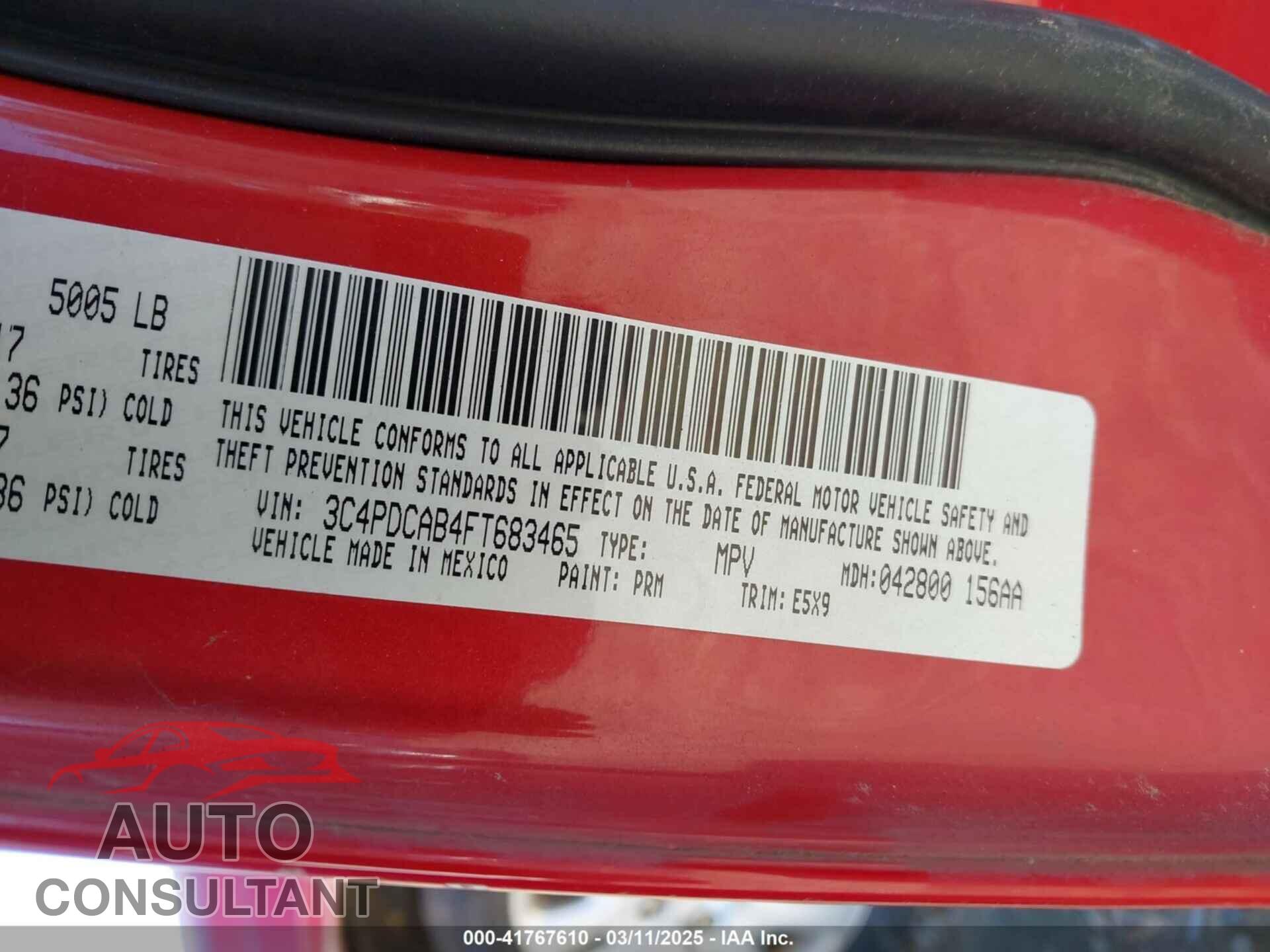 DODGE JOURNEY 2015 - 3C4PDCAB4FT683465