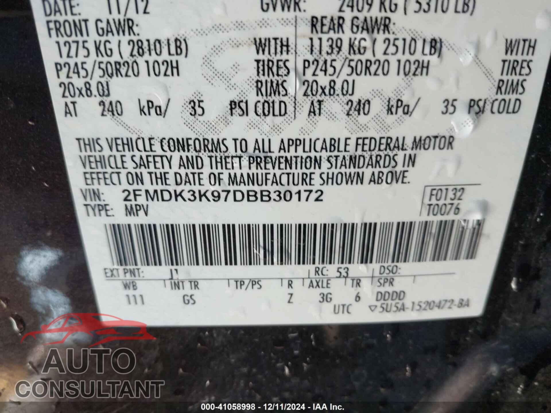 FORD EDGE 2013 - 2FMDK3K97DBB30172