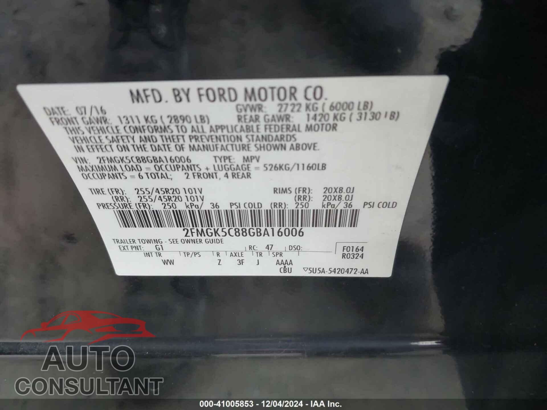 FORD FLEX 2016 - 2FMGK5C88GBA16006