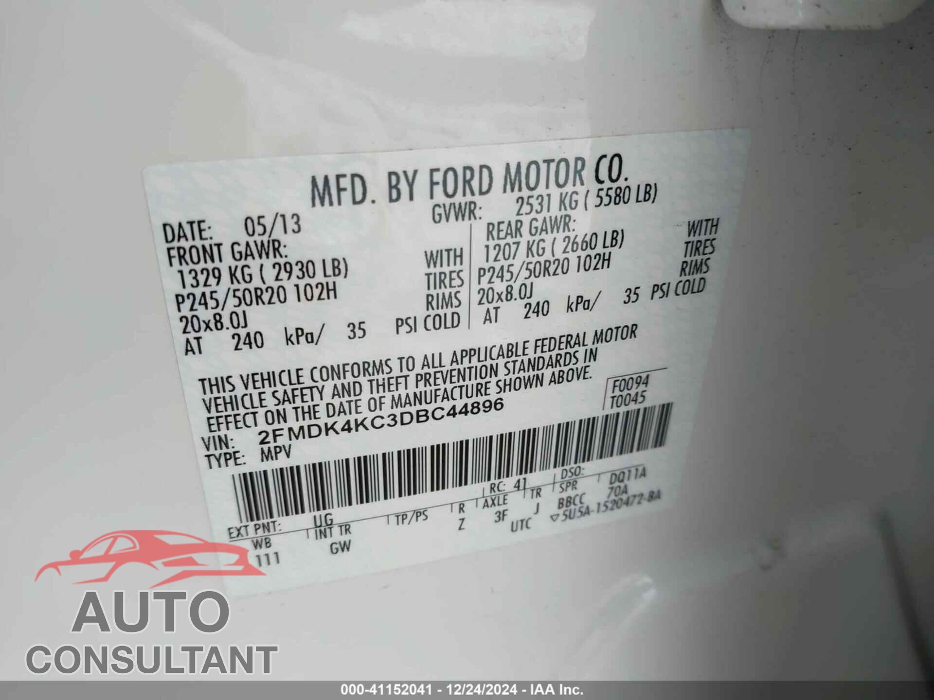 FORD EDGE 2013 - 2FMDK4KC3DBC44896