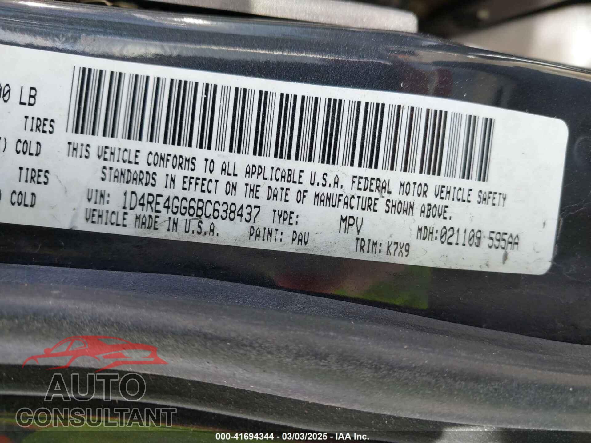 DODGE DURANGO 2011 - 1D4RE4GG6BC638437