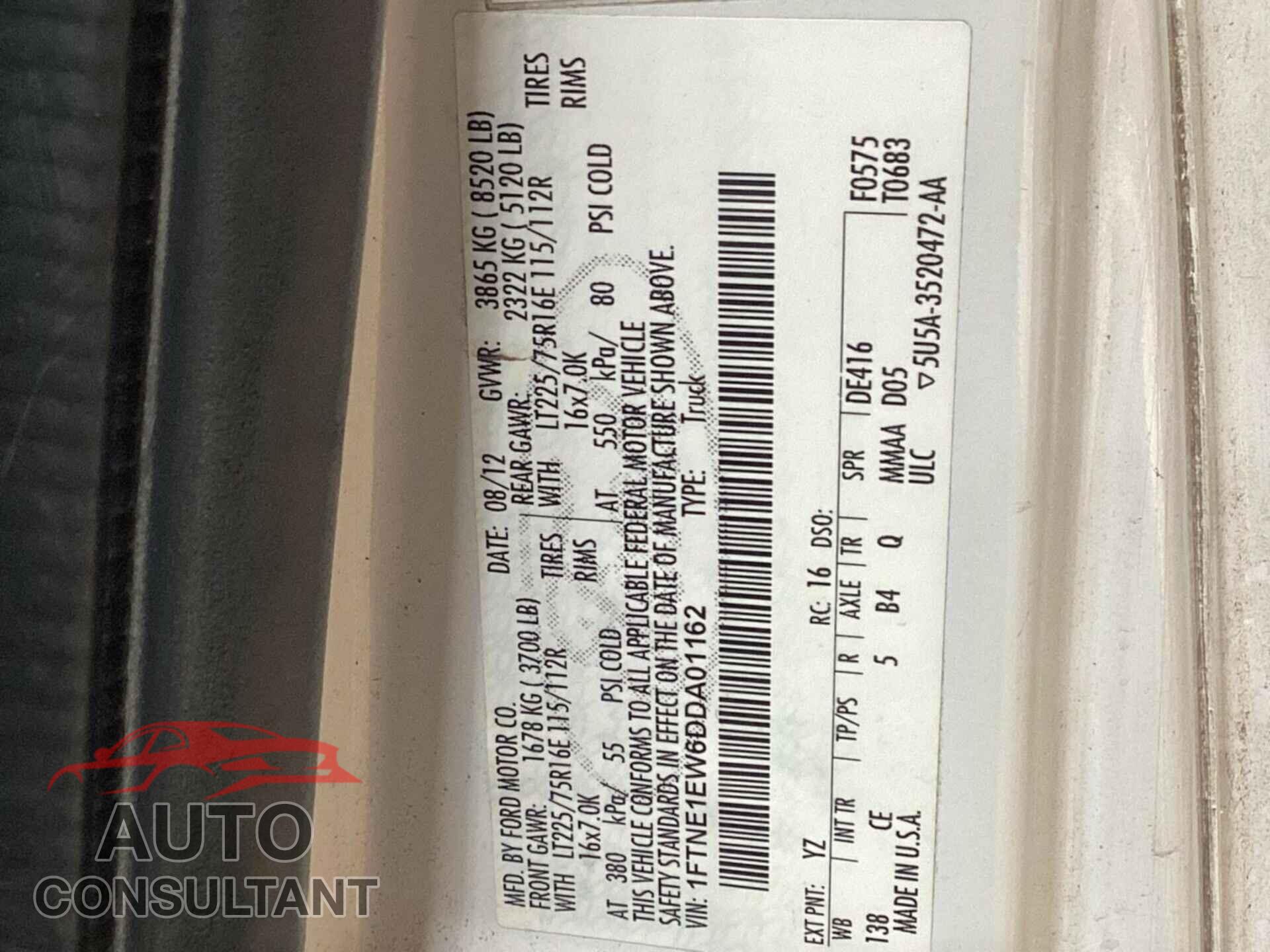 FORD ECONOLINE 2013 - 1FTNE1EW6DDA01162