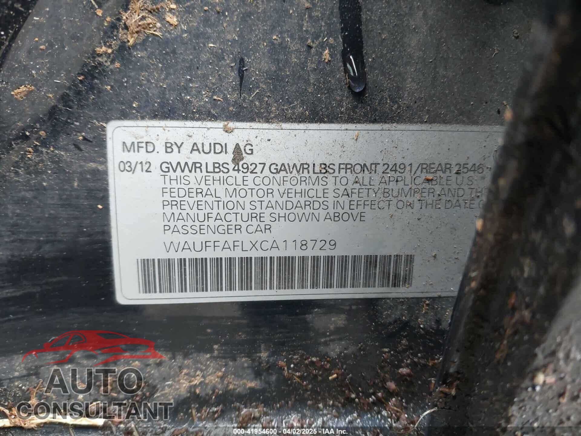 AUDI A4 2012 - WAUFFAFLXCA118729