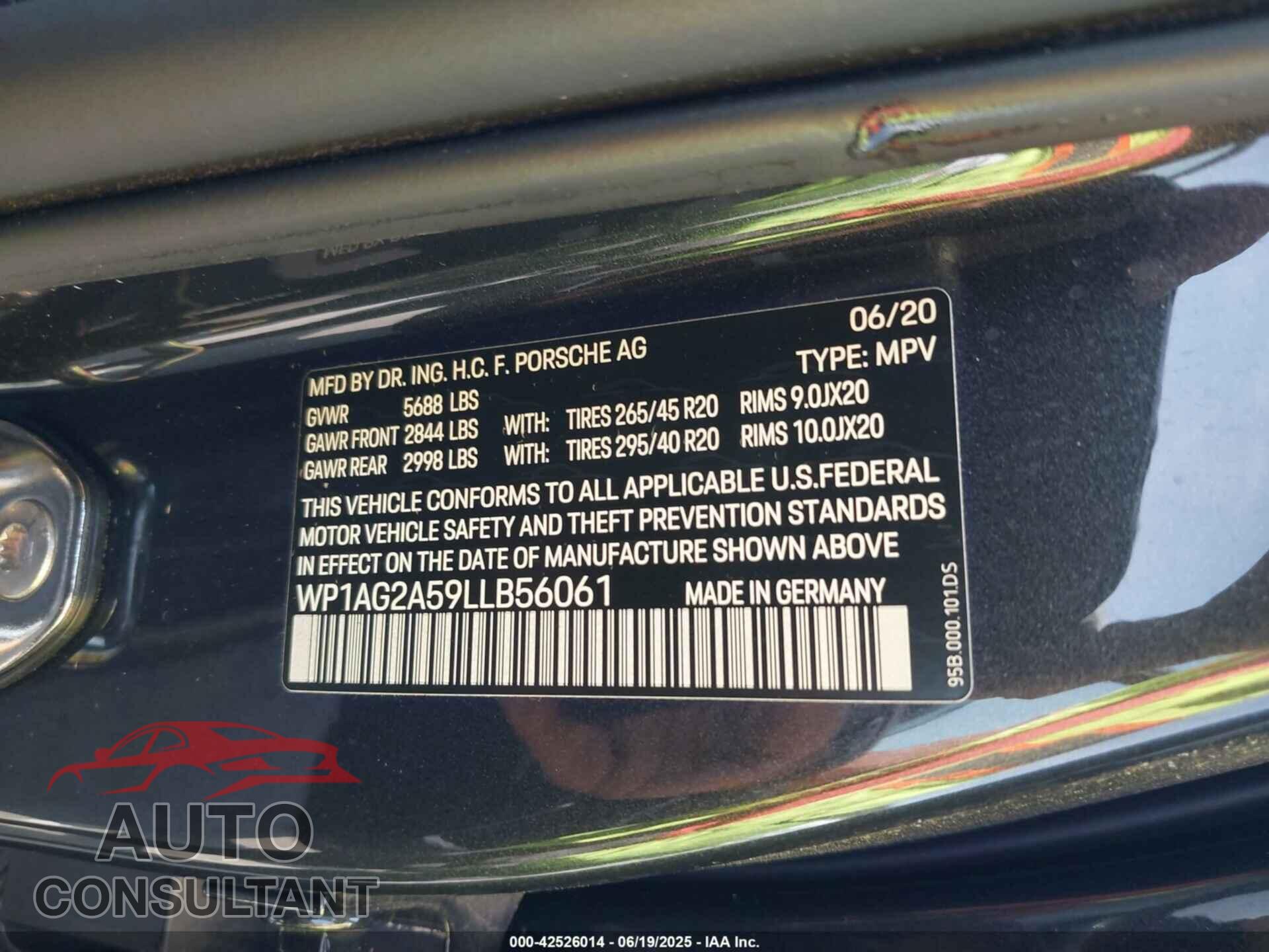 PORSCHE MACAN 2020 - WP1AG2A59LLB56061