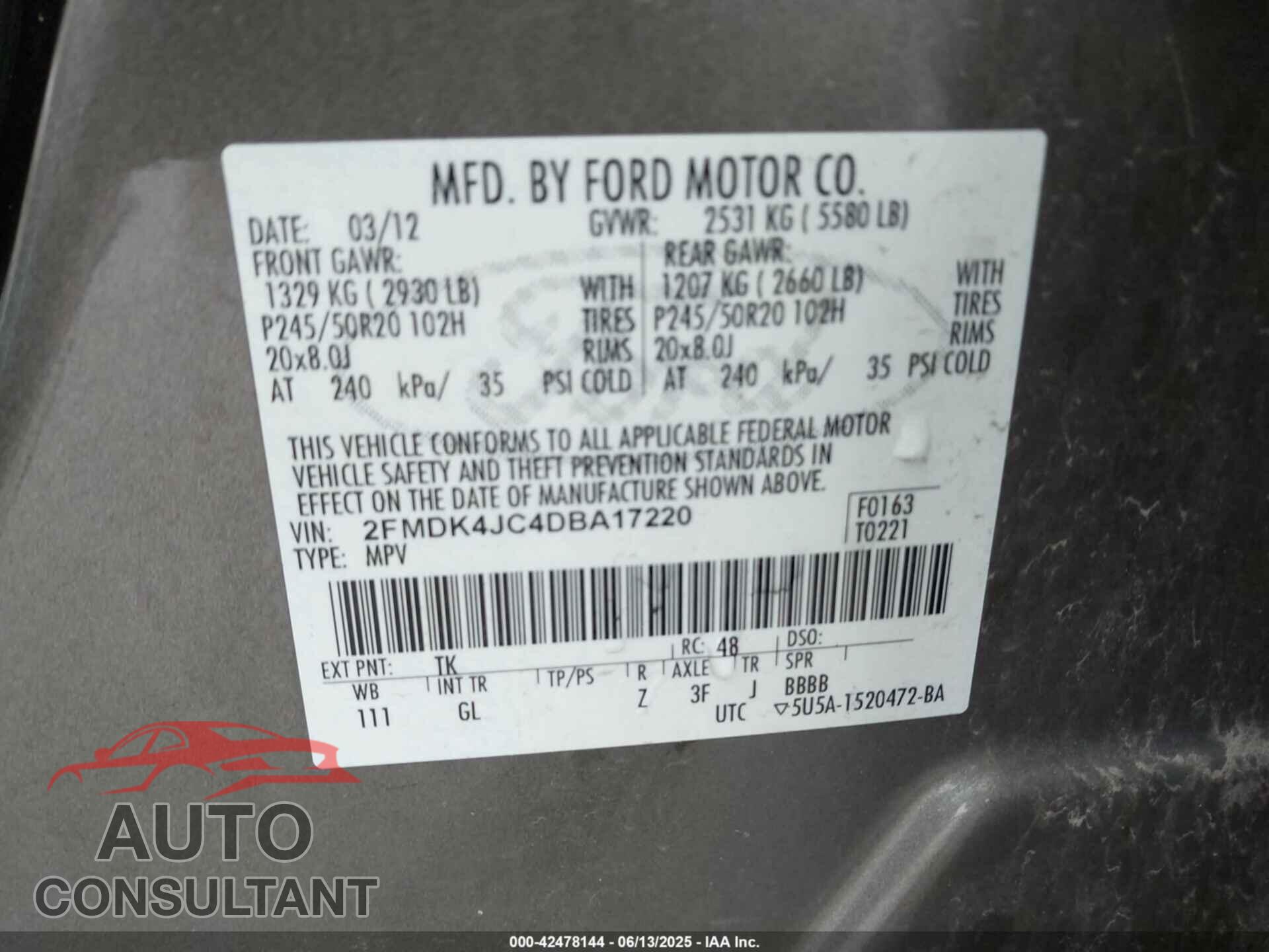 FORD EDGE 2013 - 2FMDK4JC4DBA17220