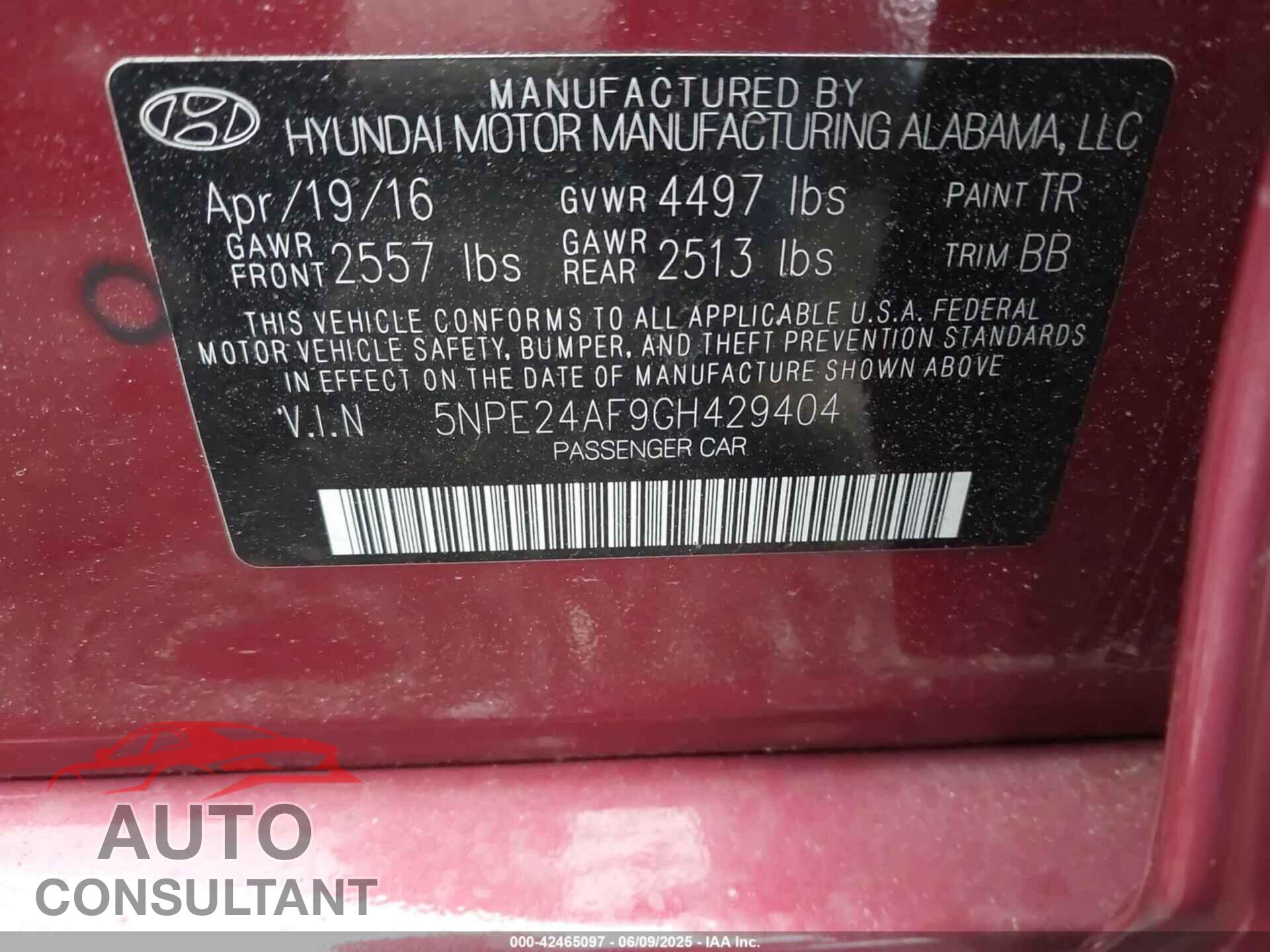 HYUNDAI SONATA 2016 - 5NPE24AF9GH429404