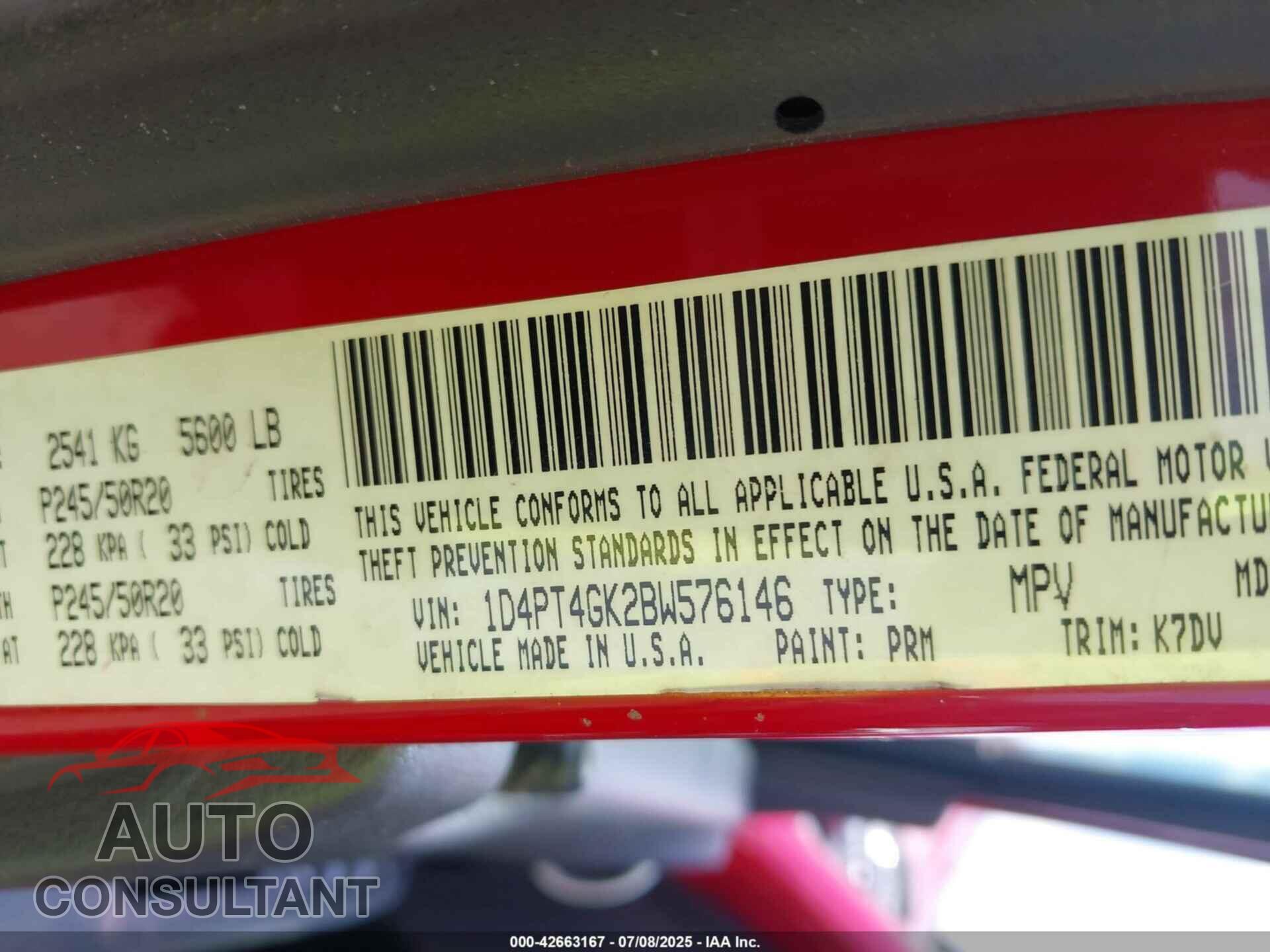 DODGE NITRO 2011 - 1D4PT4GK2BW576146