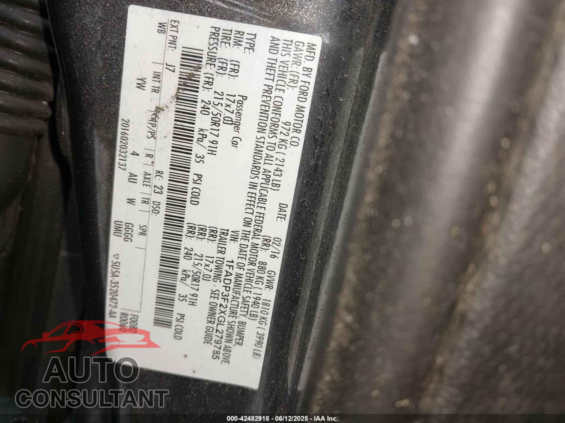 FORD FOCUS 2016 - 1FADP3F2XGL279785