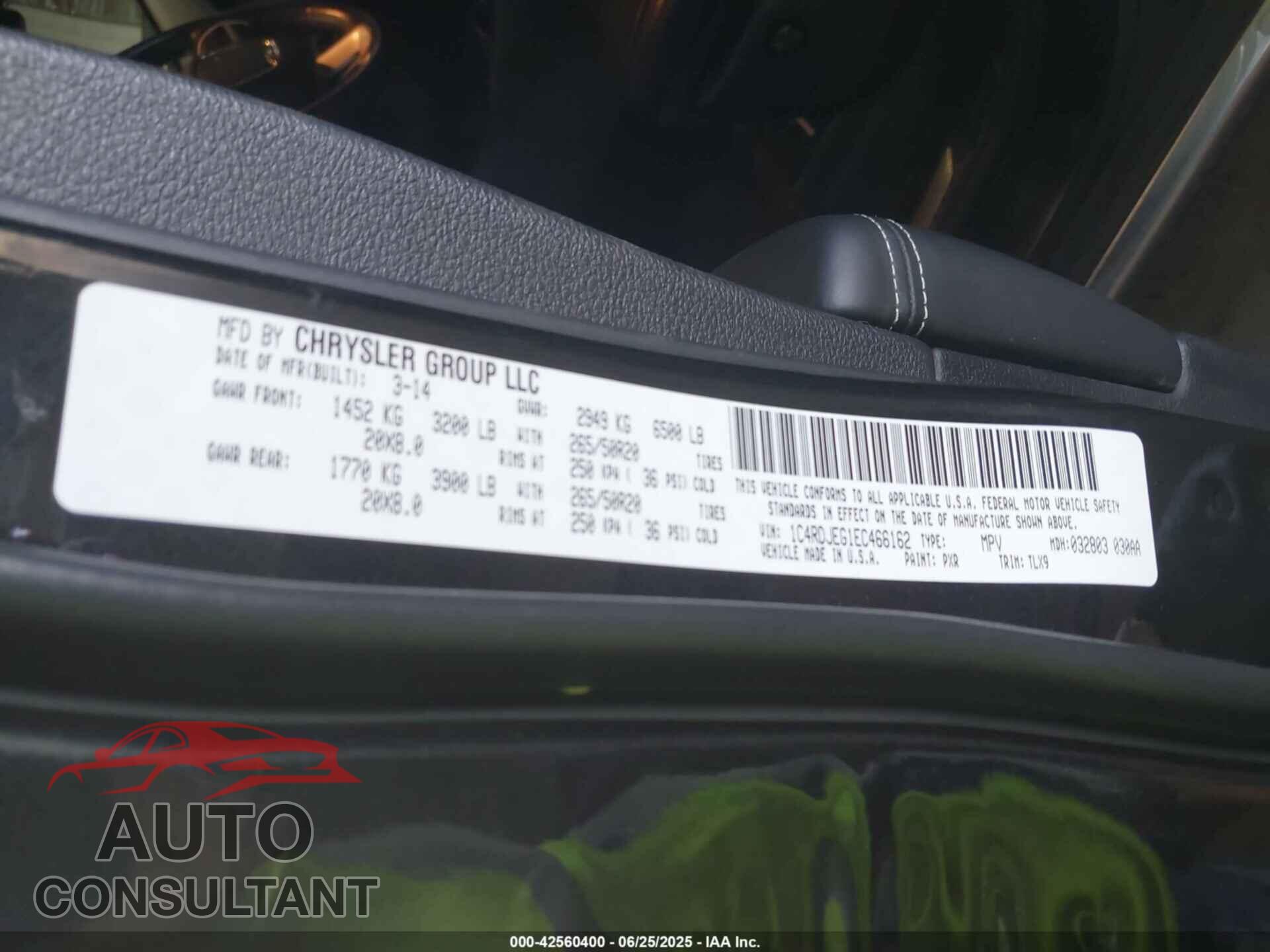 DODGE DURANGO 2014 - 1C4RDJEG1EC466162
