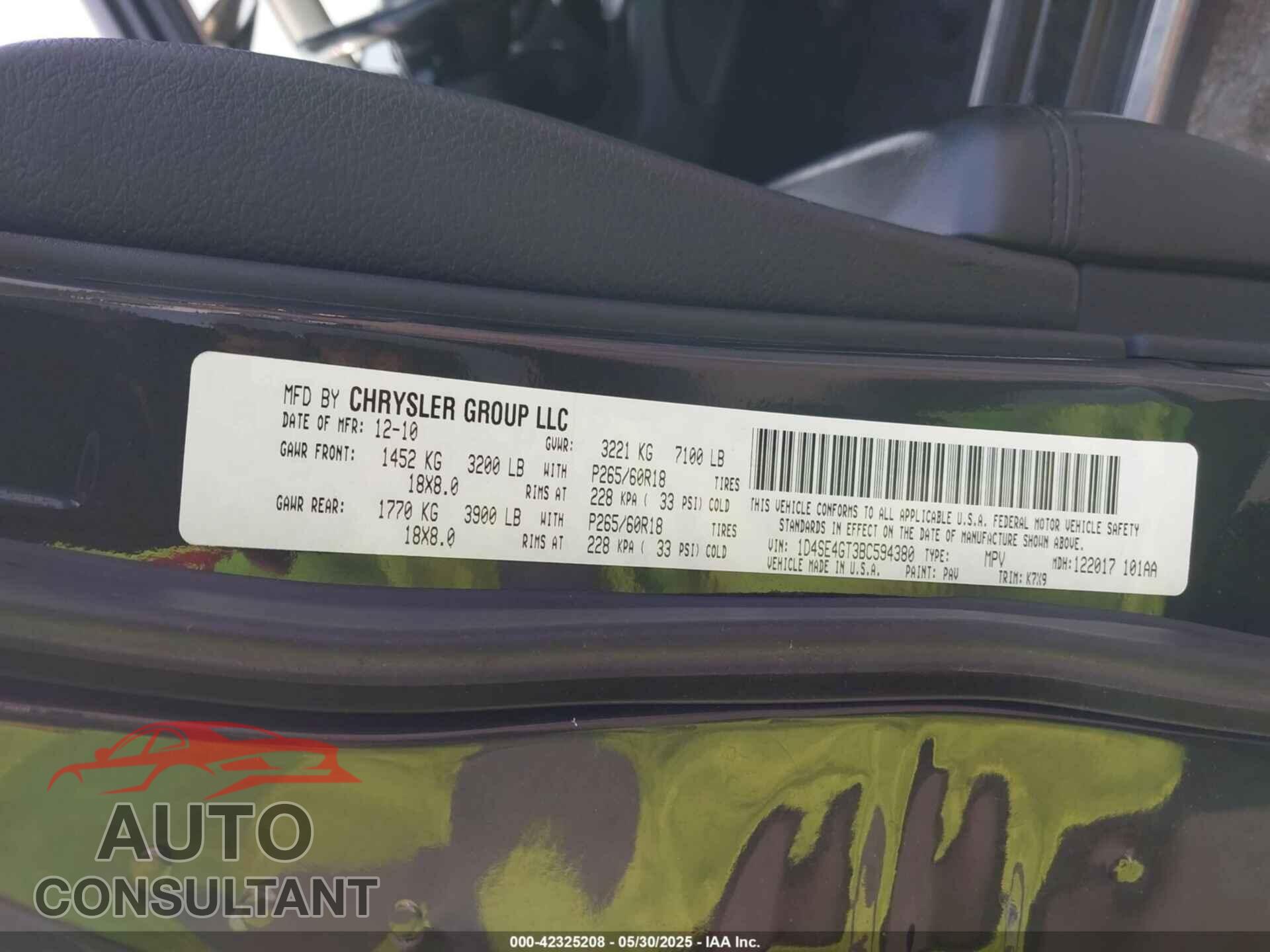 DODGE DURANGO 2011 - 1D4SE4GT3BC594380