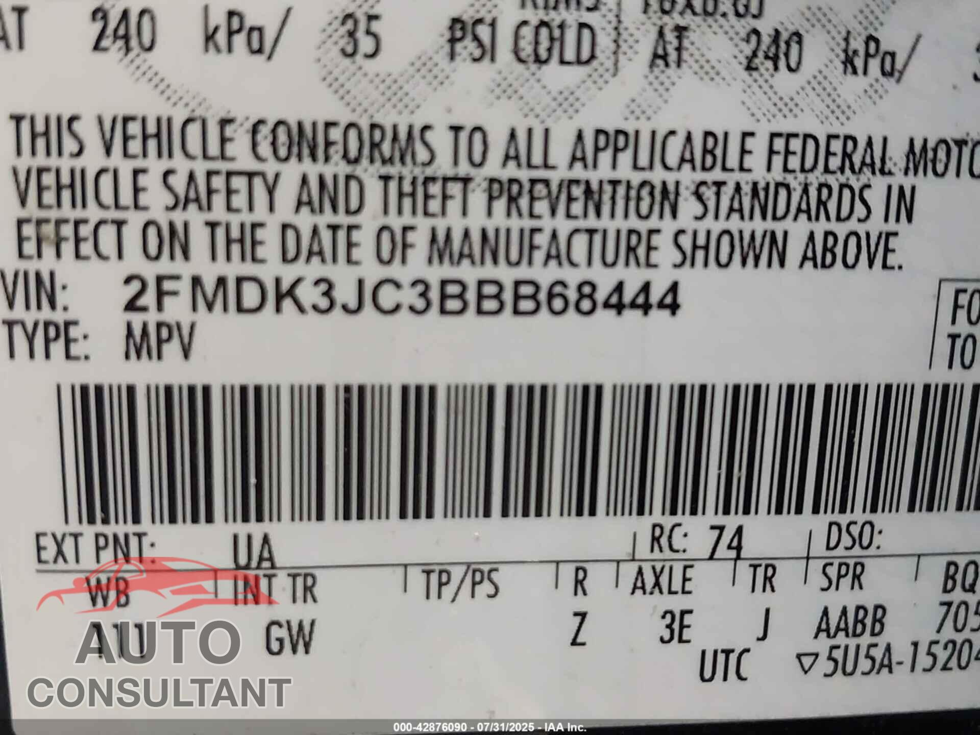 FORD EDGE 2011 - 2FMDK3JC3BBB68444