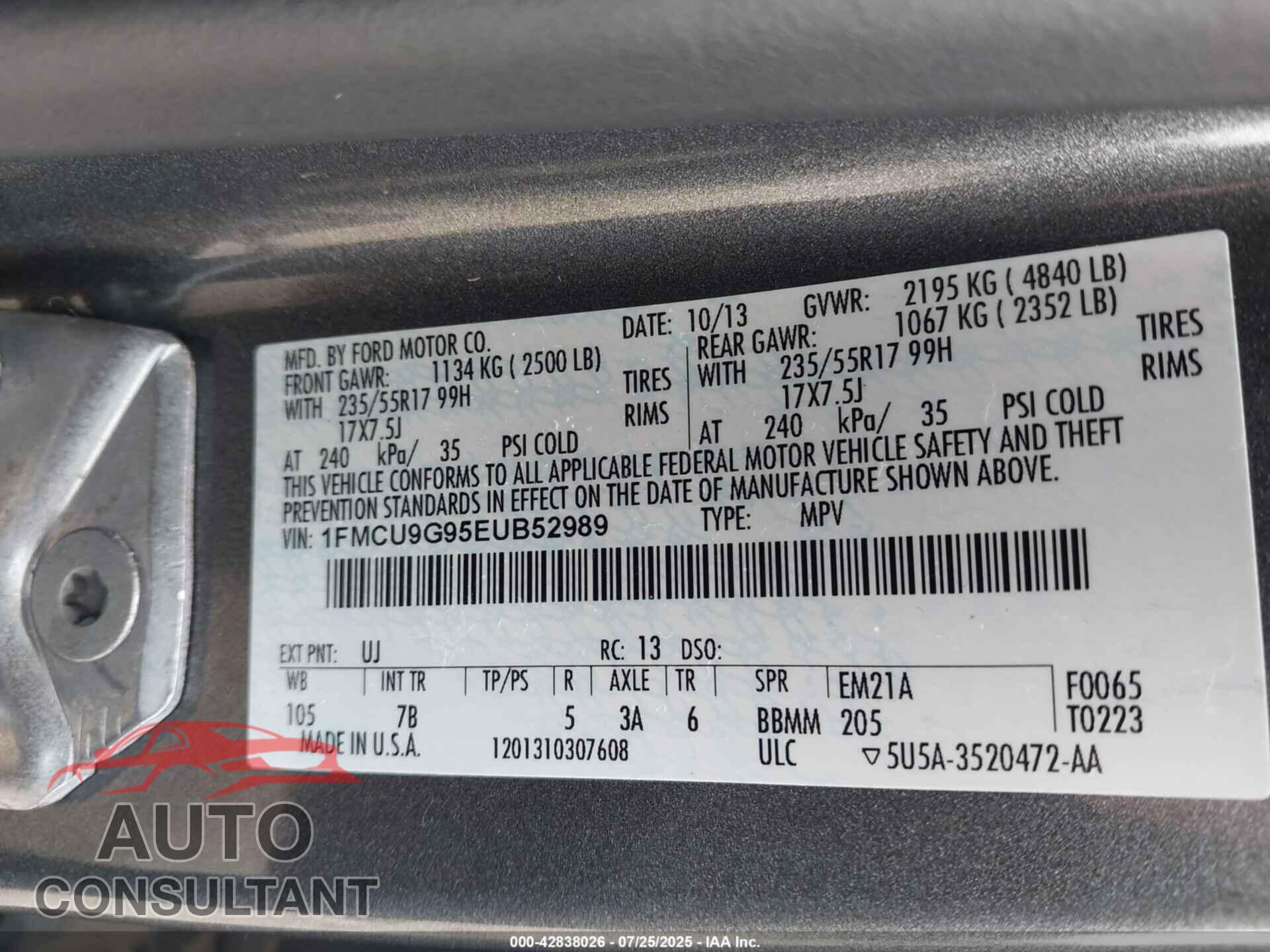 FORD ESCAPE 2014 - 1FMCU9G95EUB52989