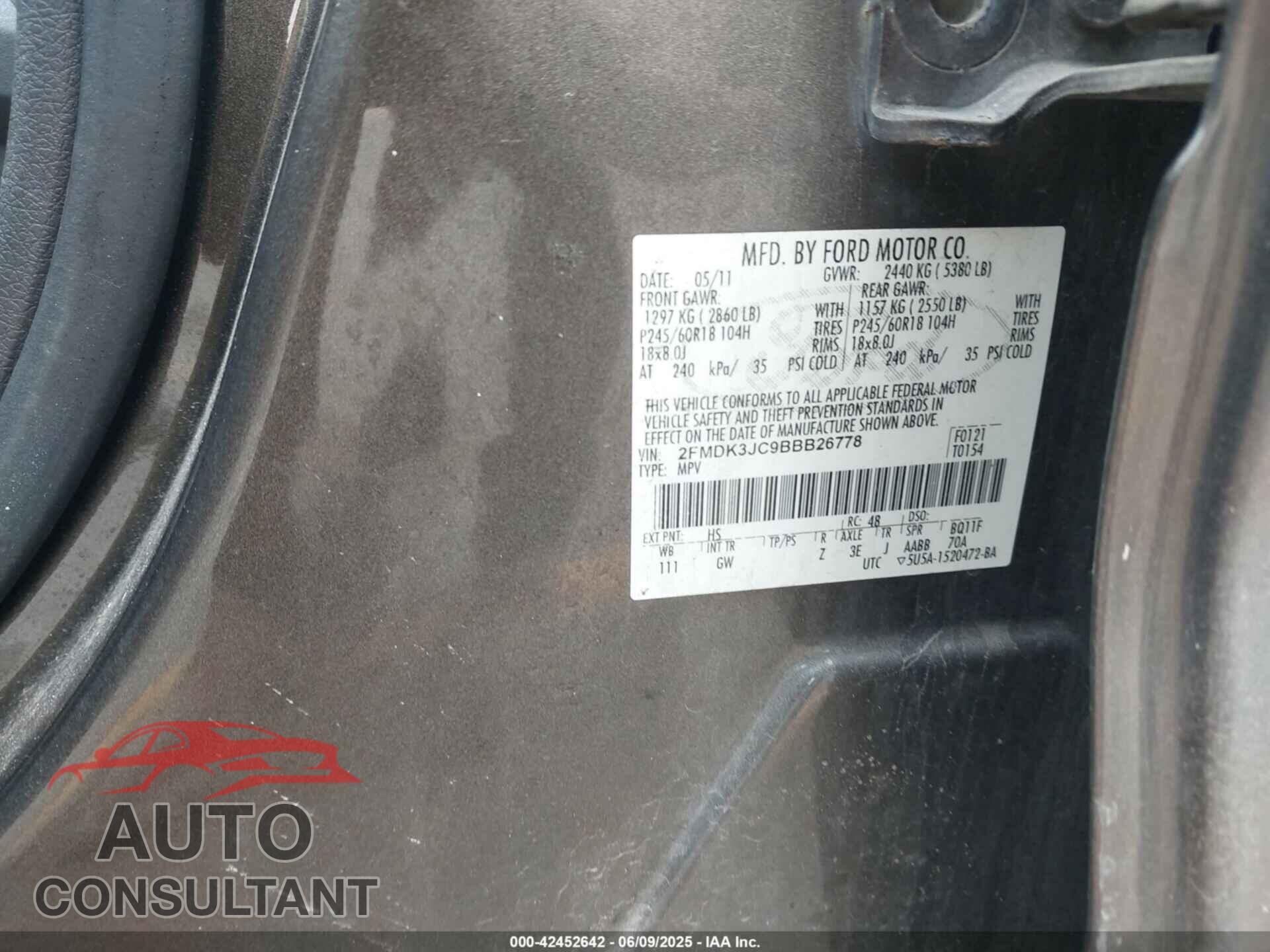 FORD EDGE 2011 - 2FMDK3JC9BBB26778