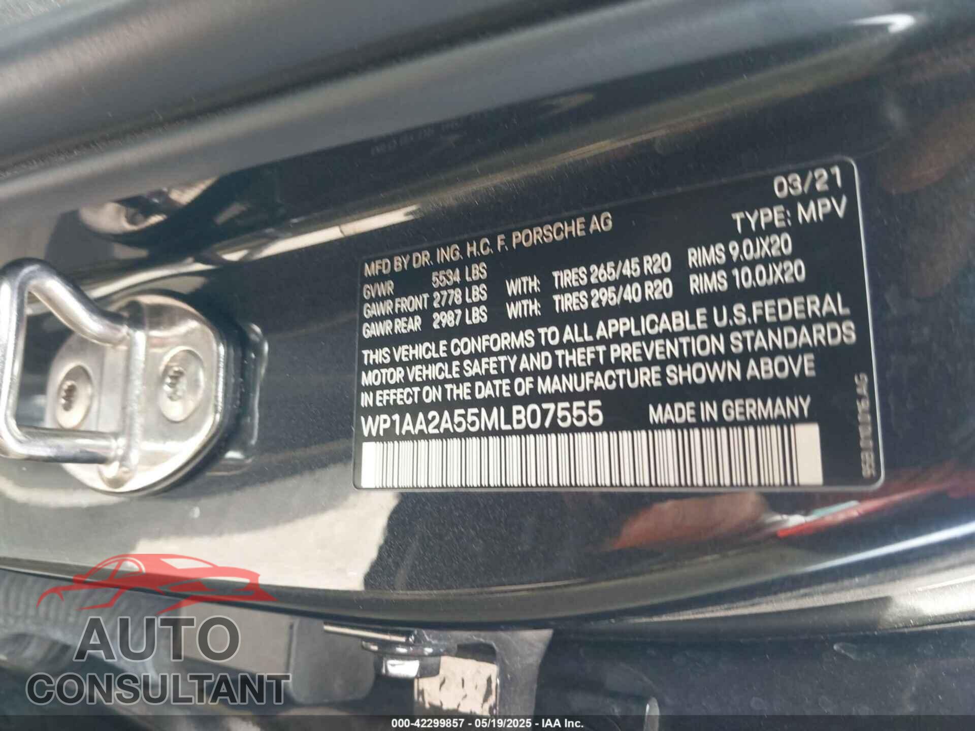 PORSCHE MACAN 2021 - WP1AA2A55MLB07555