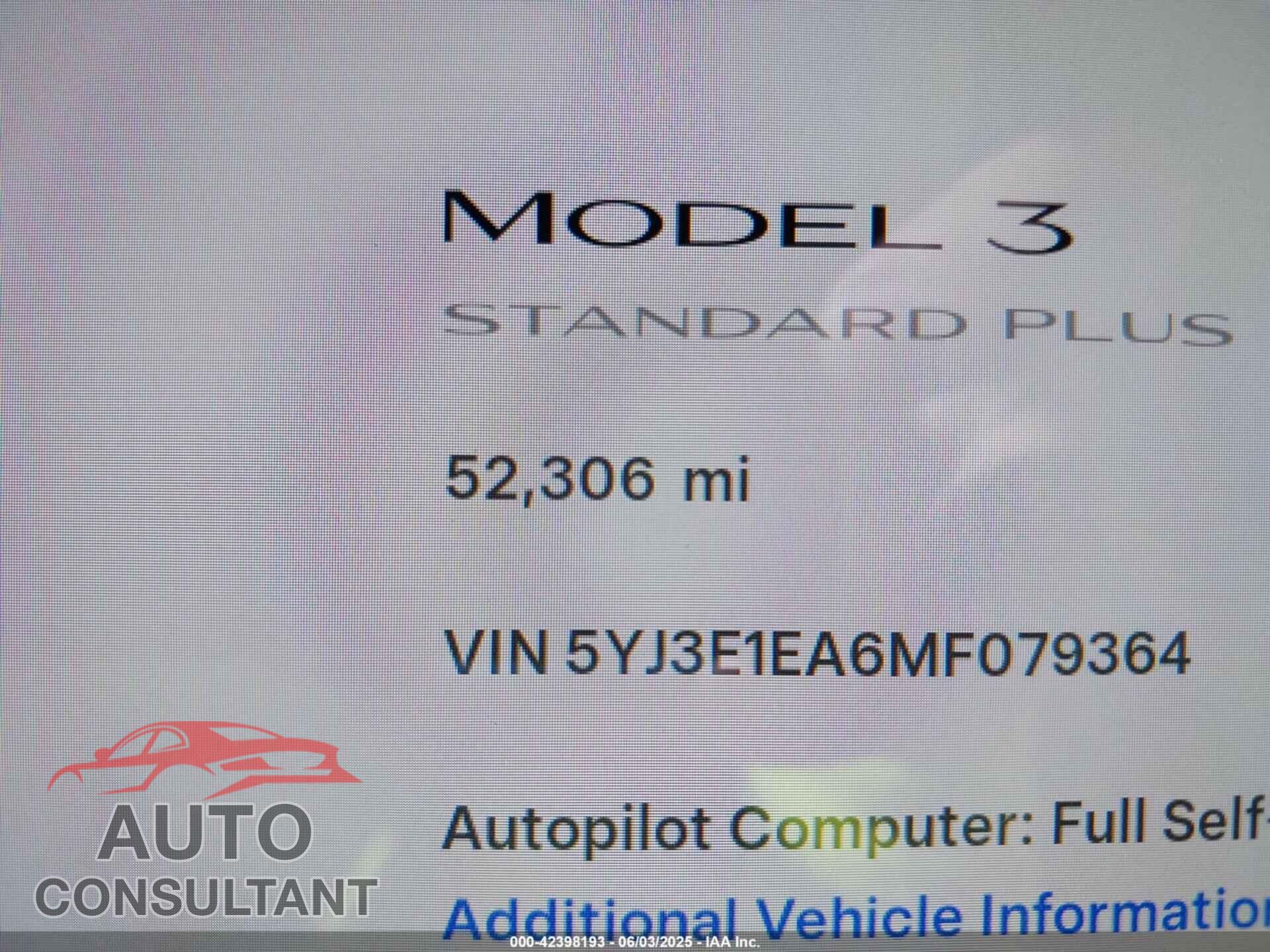 TESLA MODEL 3 2021 - 5YJ3E1EA6MF079364