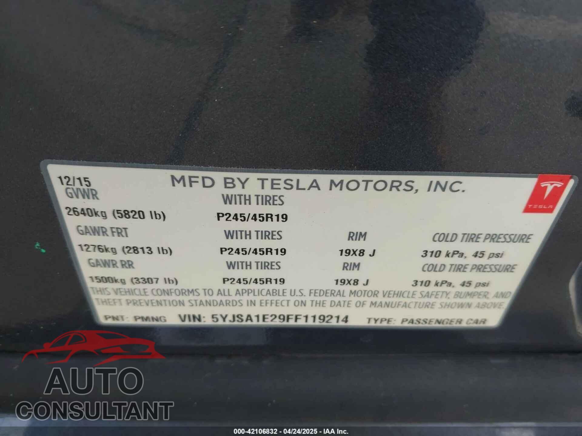 TESLA MODEL S 2015 - 5YJSA1E29FF119214
