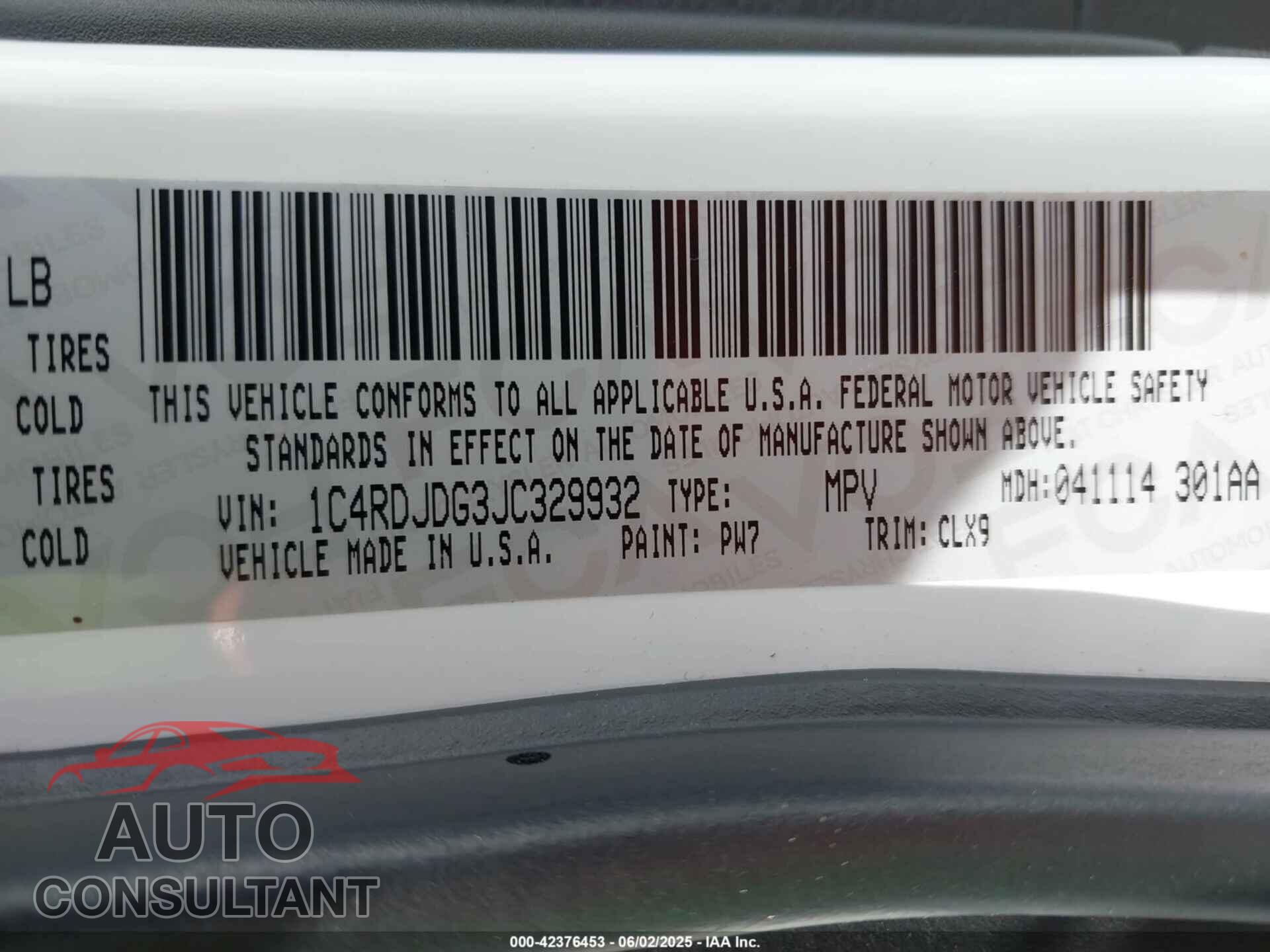 DODGE DURANGO 2018 - 1C4RDJDG3JC329932