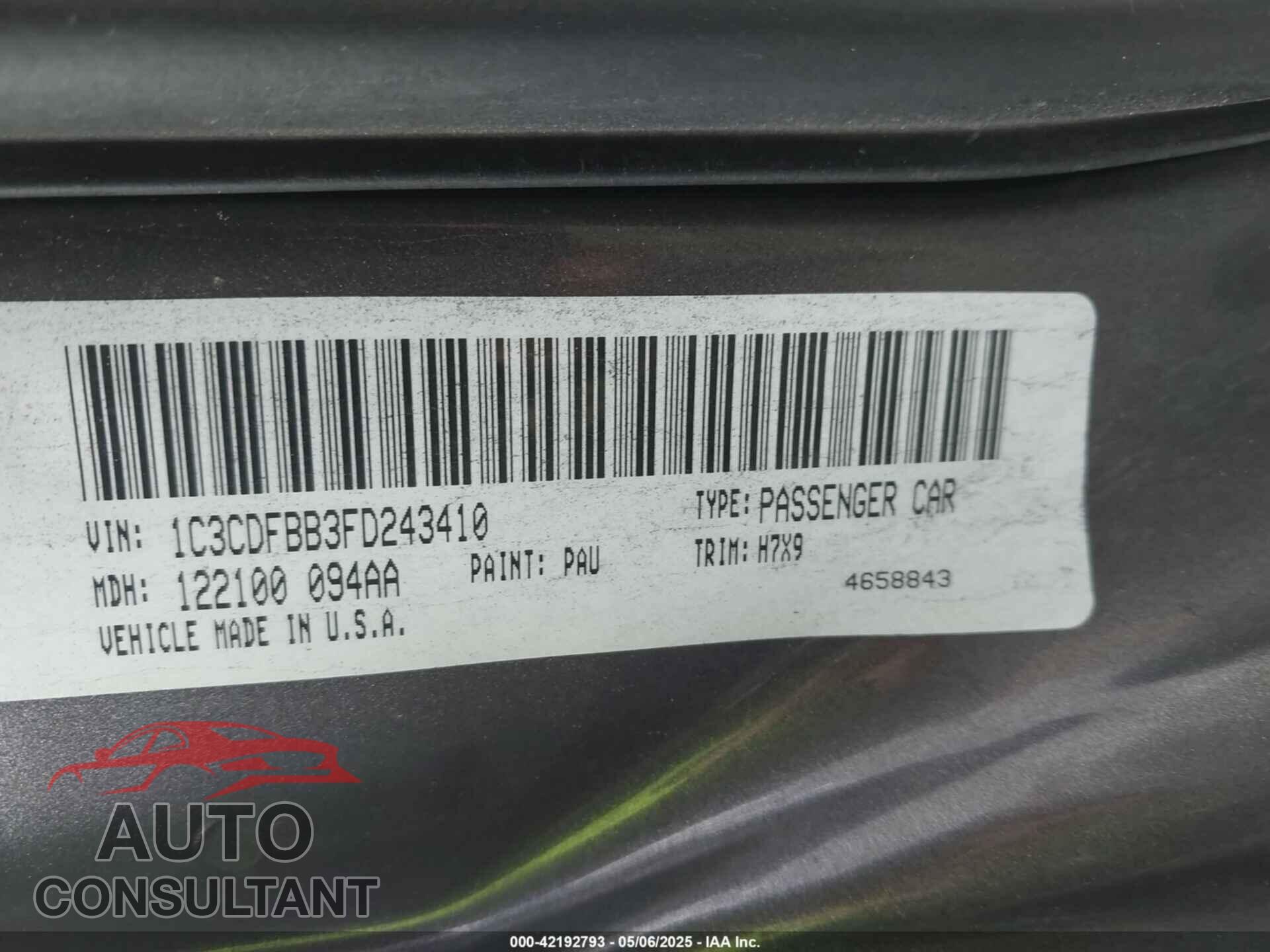 DODGE DART 2015 - 1C3CDFBB3FD243410